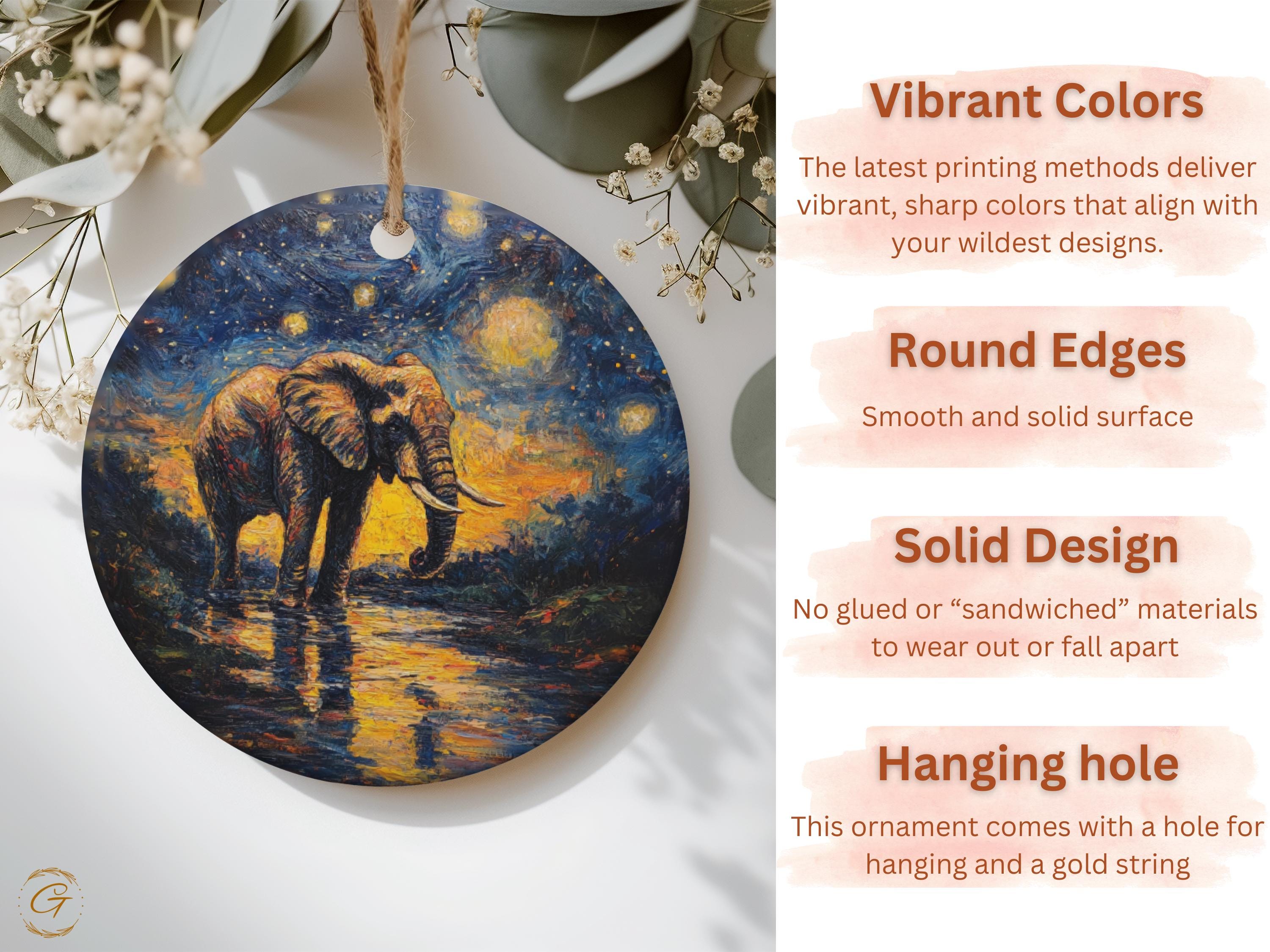 Elephant Ornament, Starry Night Decor, Handcrafted Artwork, Elephant Home Decor Gift, Unique Elephant Decoration, Wildlife Holiday Art Piece
