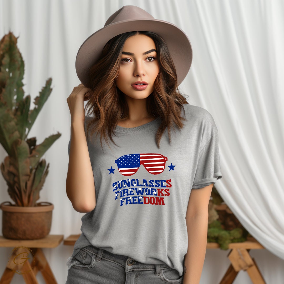 Sunglasses Fireworks Freedom T-Shirt - Patriotic Summer Tee