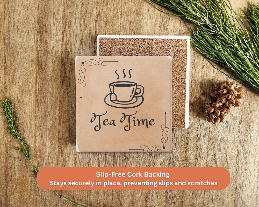 Soapstone Coaster with Tea Time Design