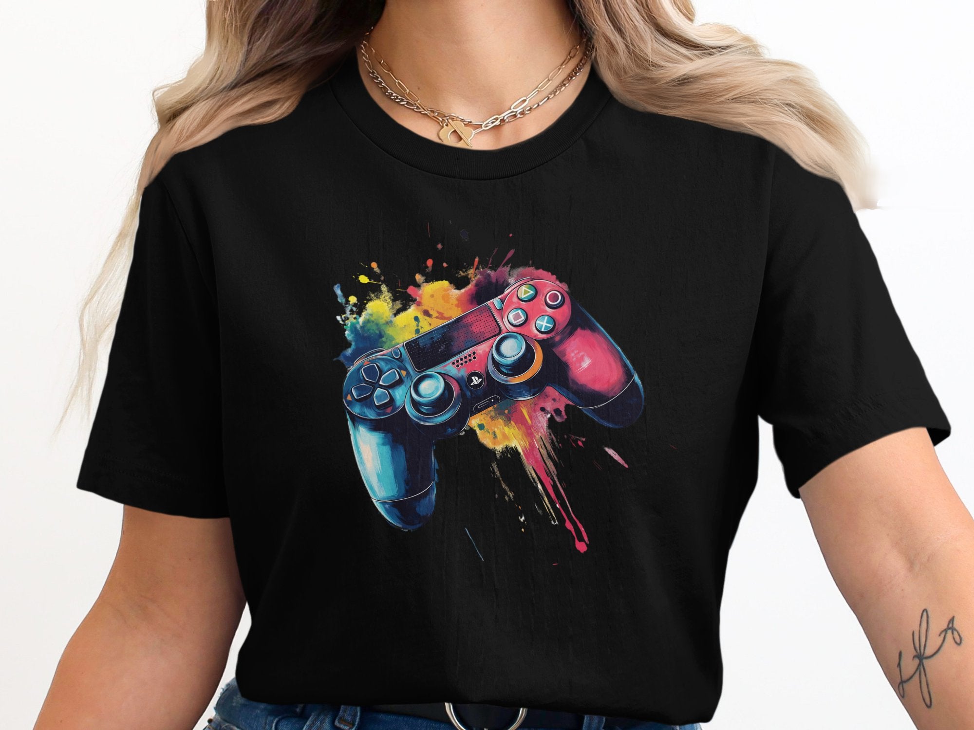 Vibrant Gaming Controller Design on Black T-Shirt product
