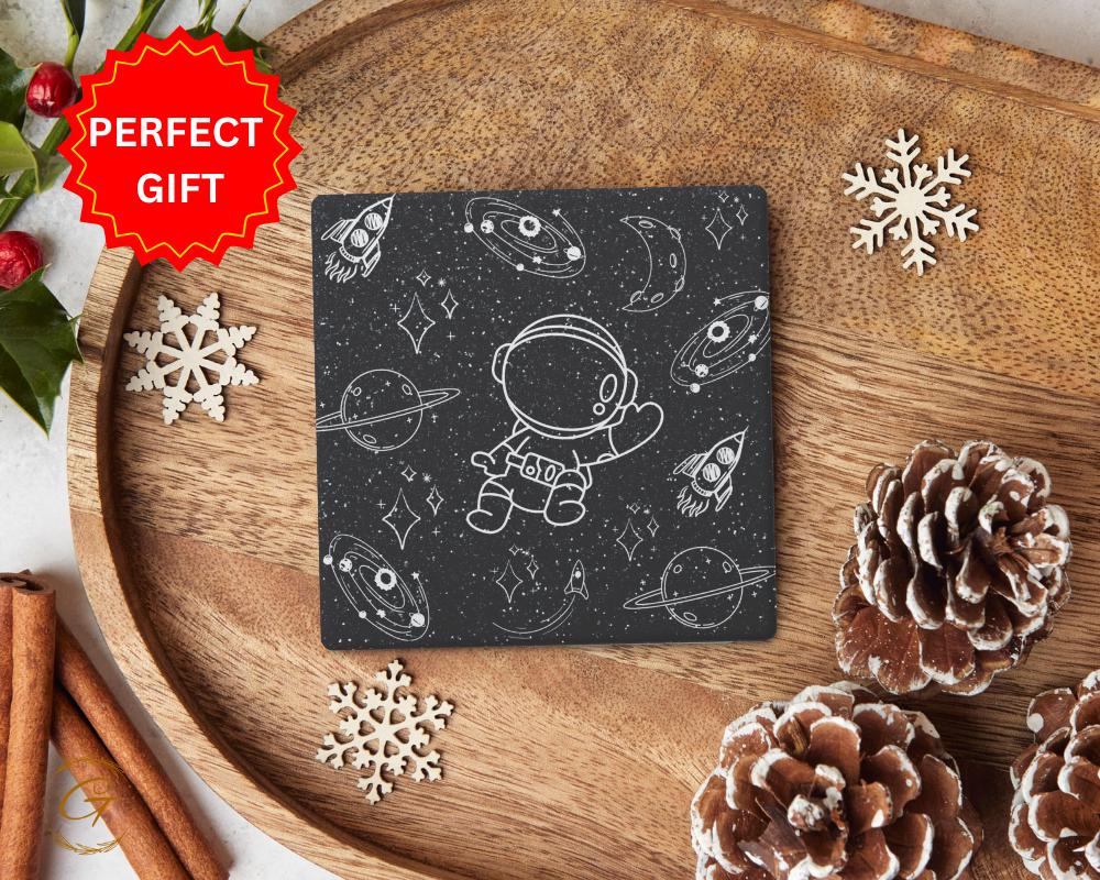 Soapstone Coaster with Astro Space Planets Design with Cork Backing, Perfect Gift for Space Lovers, Unique Drink Coaster for Home or Offices