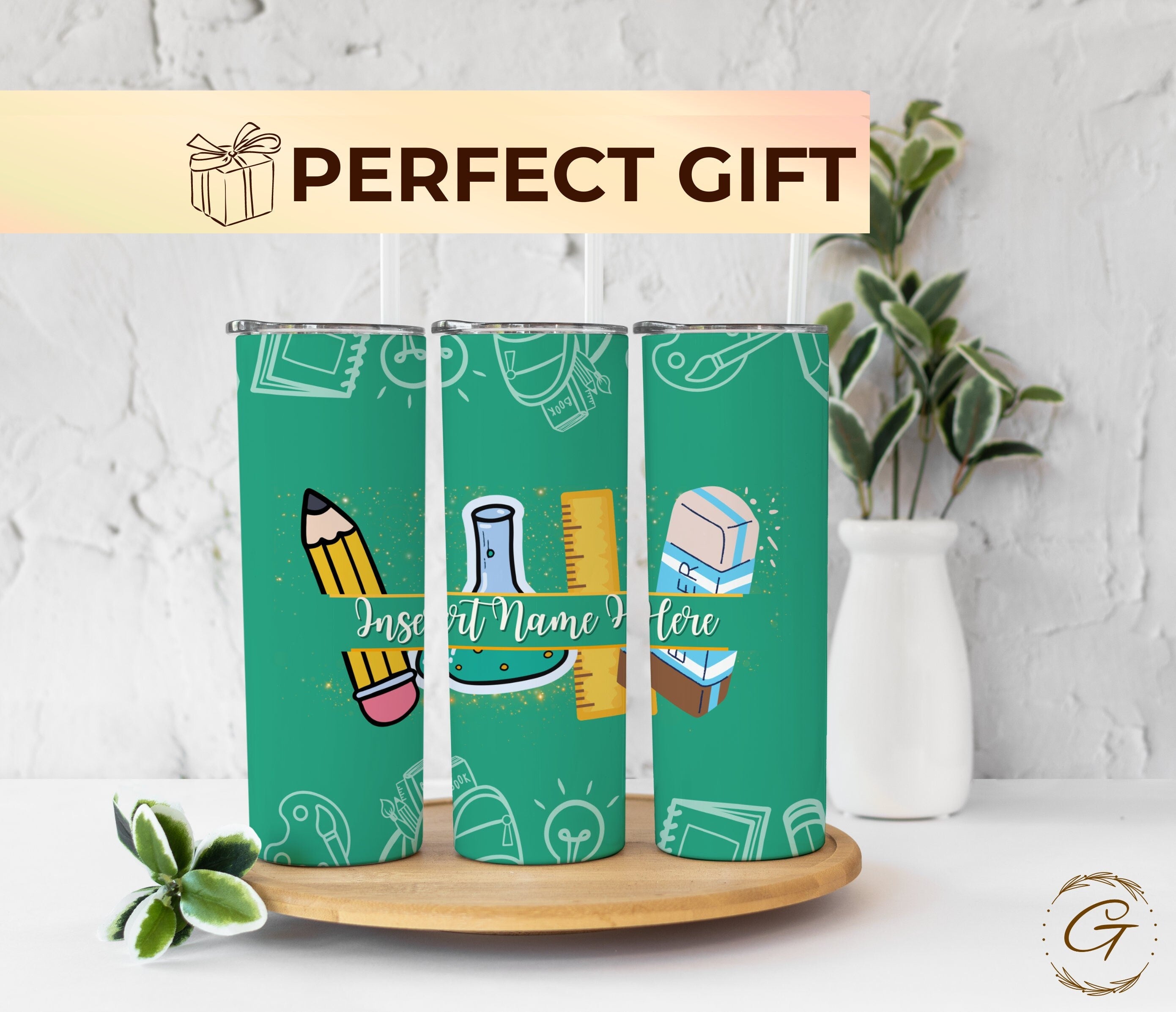 Custom Classroom Icons Tumbler - Skinny 20 oz Insulated with Straw