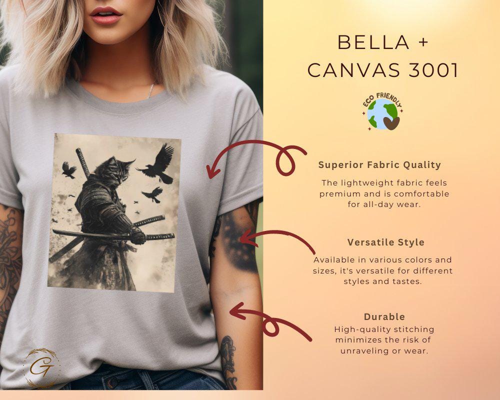 Samurai Cat with Birds Graphic Tee