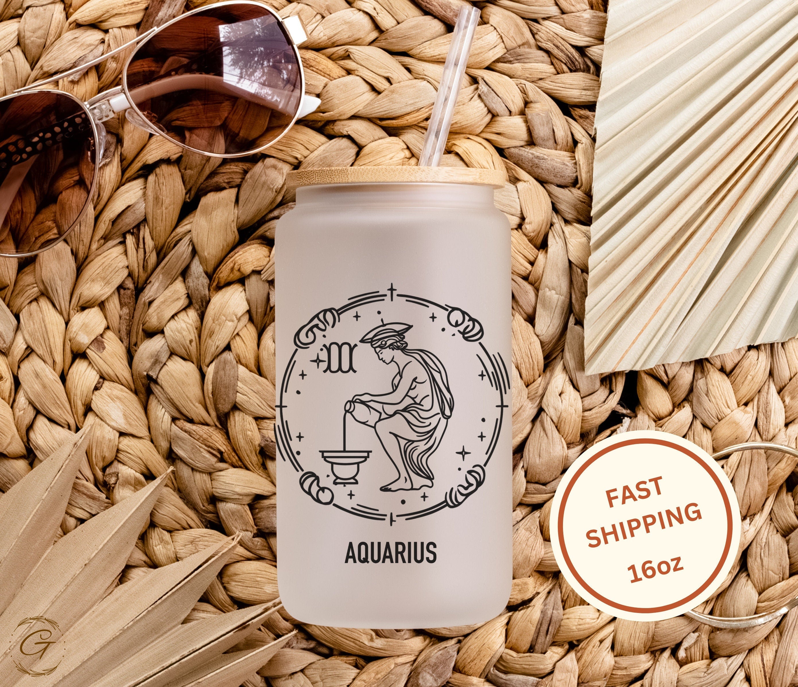 Aquarius Zodiac Sign Frosted Glass Cup