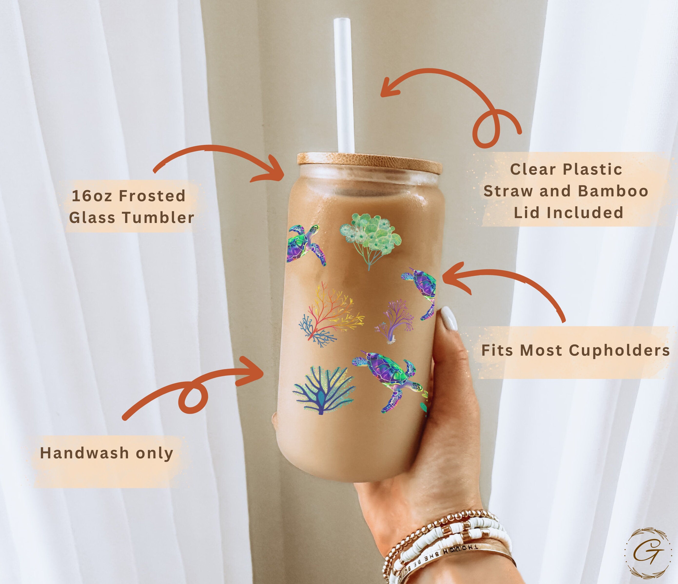 Colorful Turtles and Corals Frosted Glass Tumbler