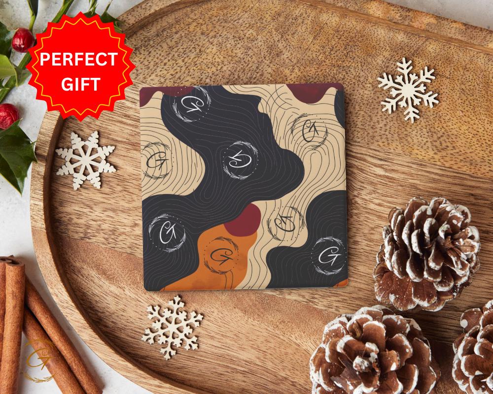Soapstone Coaster Wave Line Design with Absorbent Cork Backing Square Stone Coasters Home Decor Gift for Coffee or Drinks Perfect for Tables