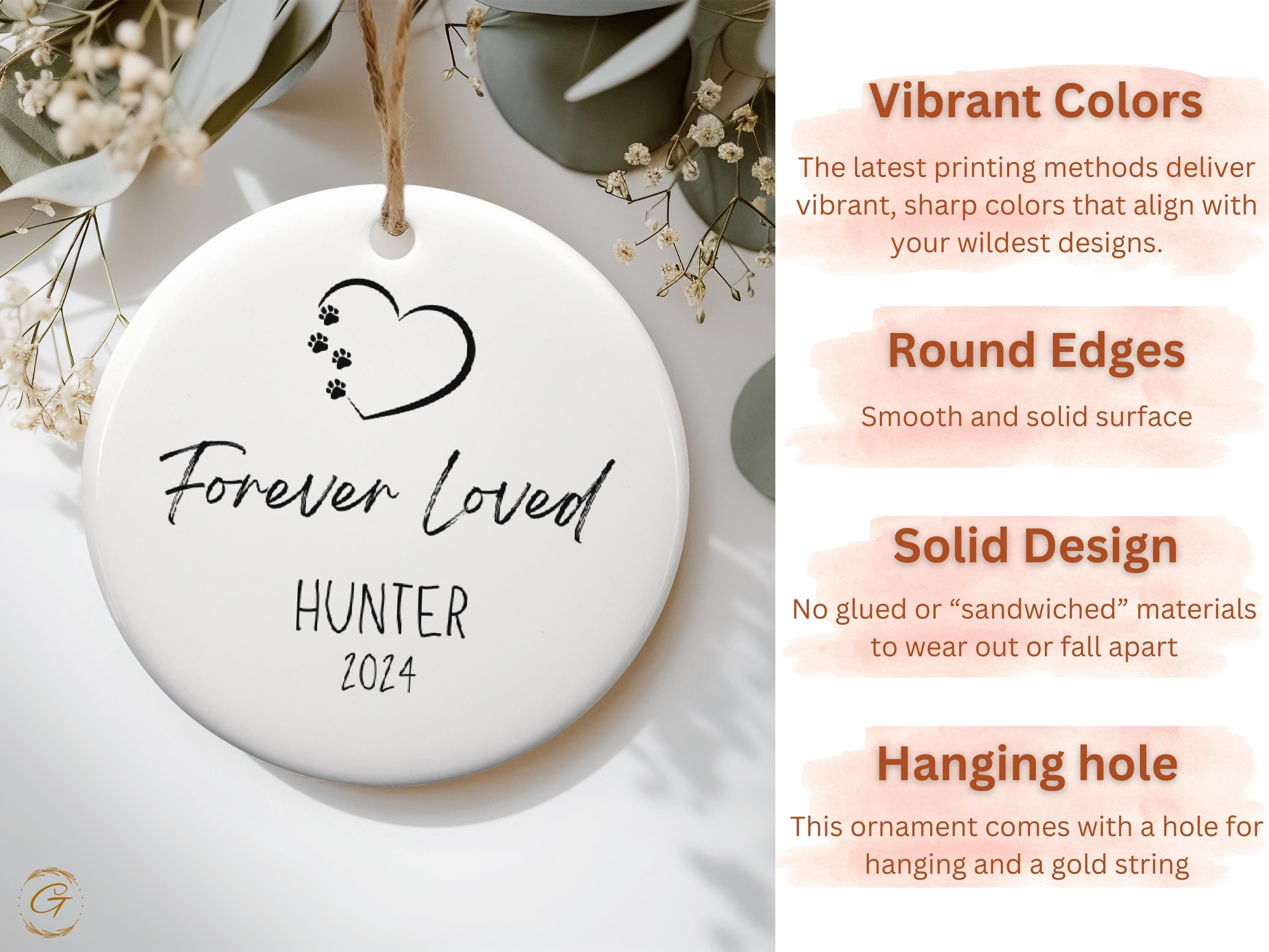 Personalized Forever Loved 2024 Pet Memorial Ornament, Heart Shaped Paw Print Keepsake, Loss of Pet Sympathy Gift, Personalized Pet Ornament