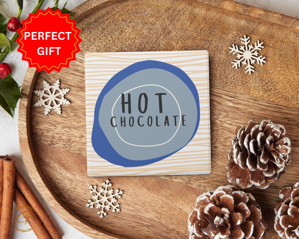 Soapstone Coaster with Hot Chocolate Design, Durable Cork Backing, Cozy Winter Decor, Unique Drink Coaster, Perfect Gift for Beverage Lovers