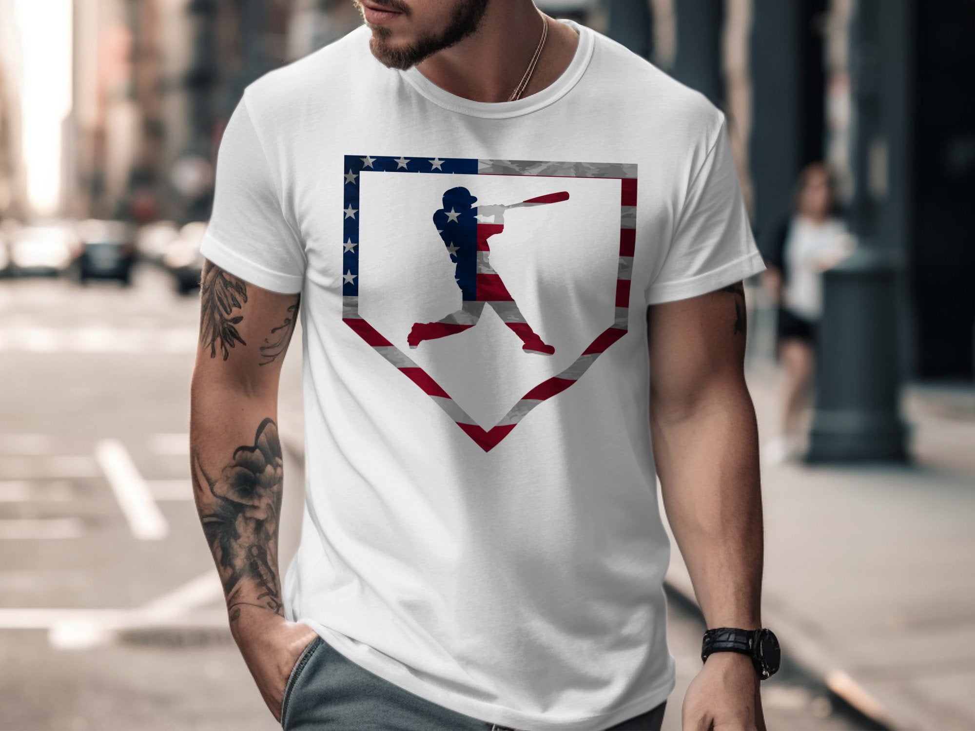 Patriotic Baseball Player Graphic T-shirt product type