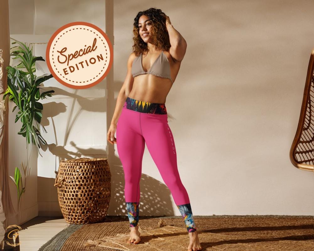 Pink Yoga AOP Leggings and Shorts for Women- Boho Abstract Pattern- High-Waisted Activewear for Workout, Yoga, and Running, Ideal Yogis Gift