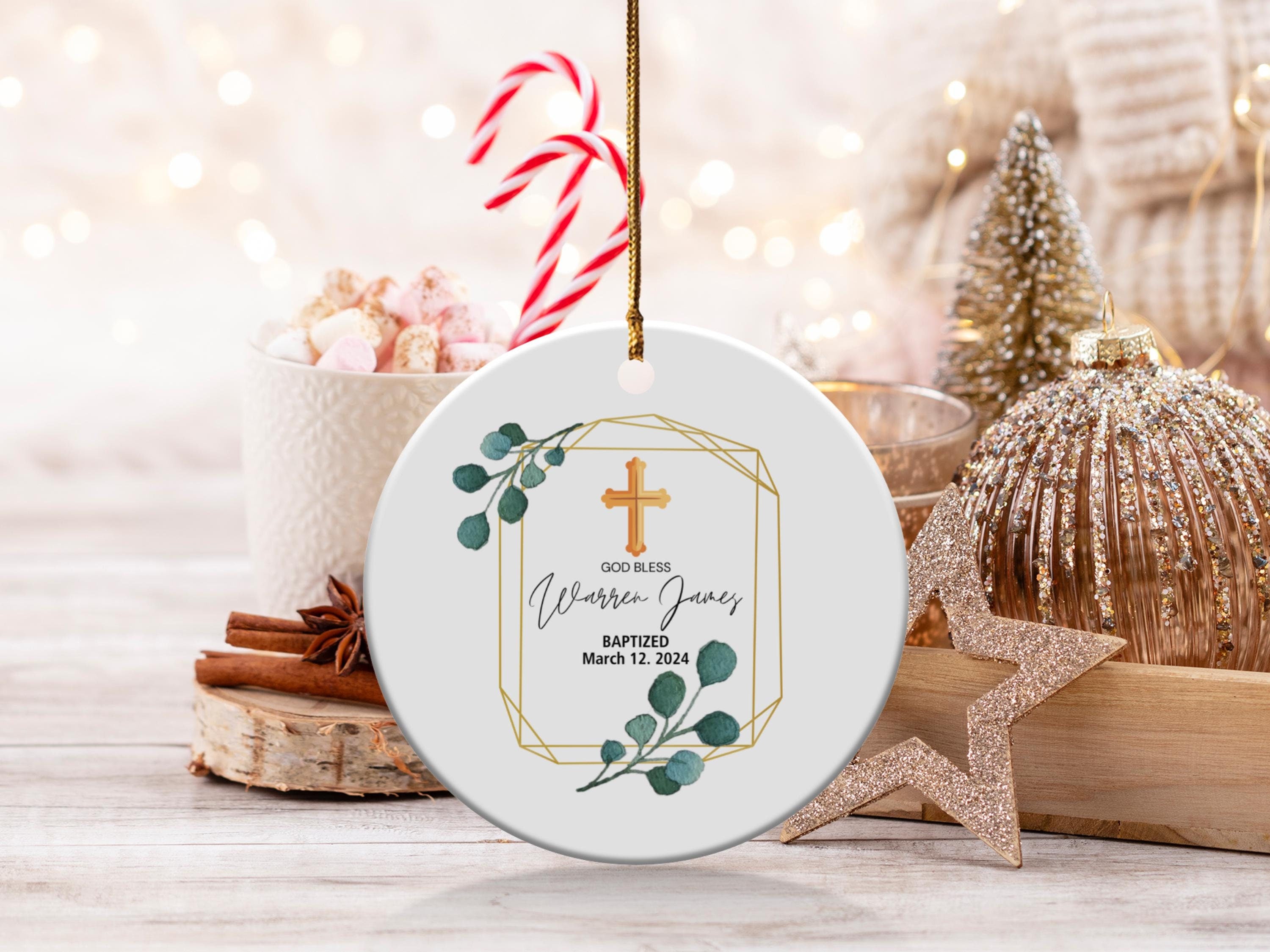 Personalized Baptism Ornament, Custom Baptism Gift, Religious Keepsake, Baby's First Baptism, Cross Decor, Unique Custom Baptism Gift Ideas
