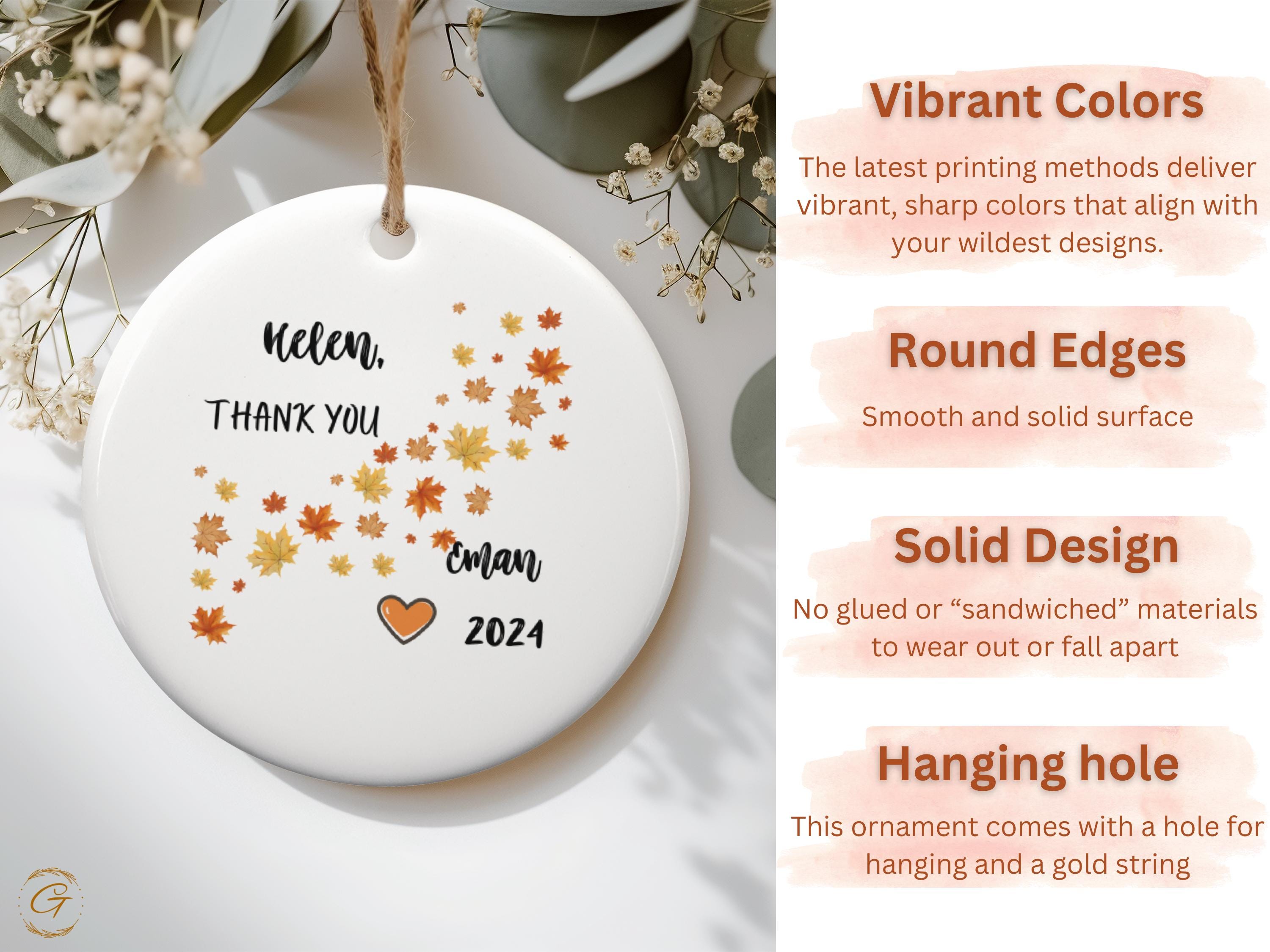 Autumn Leaf Thank You Ornament, Personalize Fall Decor, Custom Gift for 2021, Heart Shaped Design, Seasonal Home Accessory, Holiday Keepsake