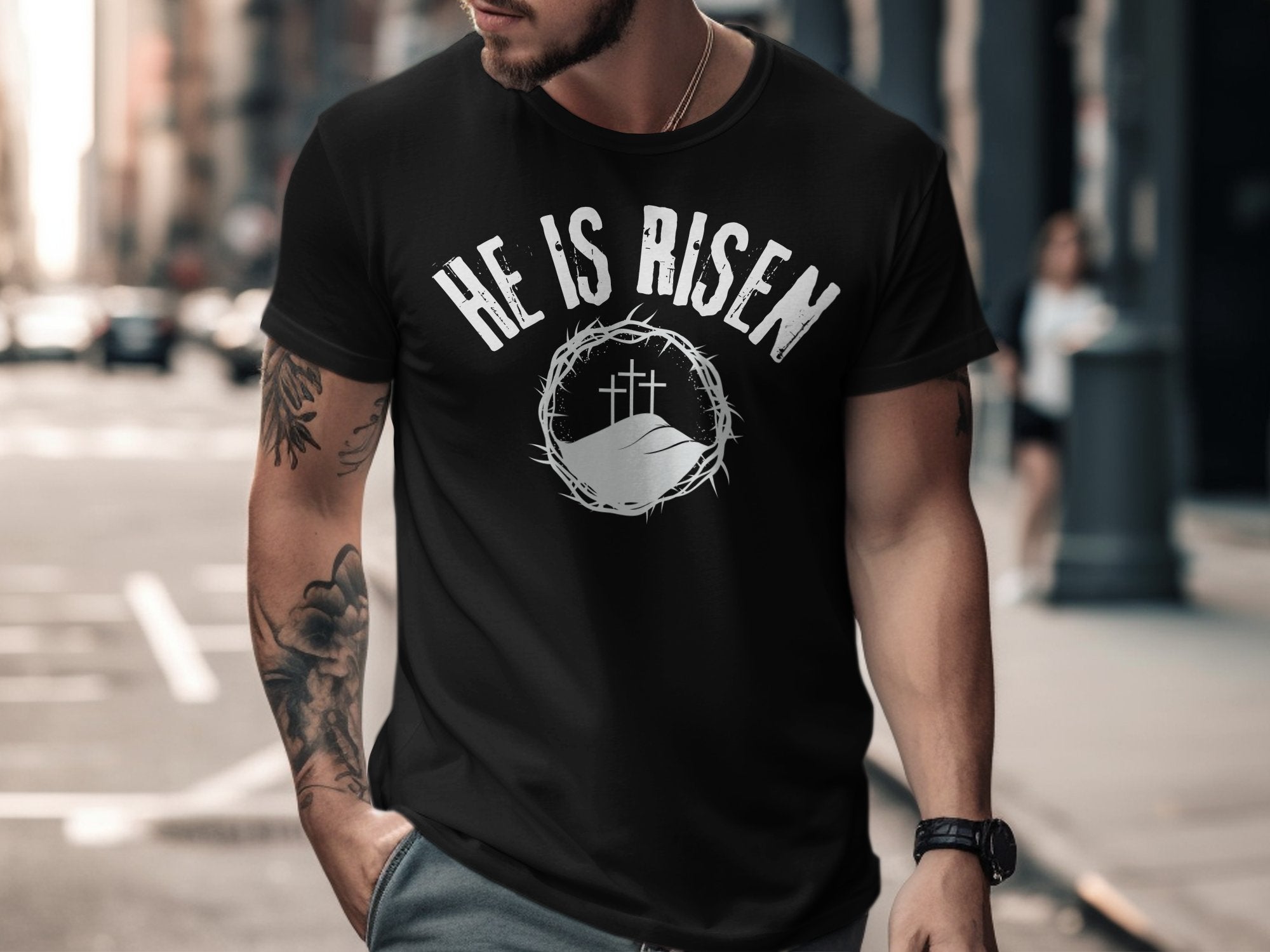 He Is Risen Christian Graphic Tee Shirt product