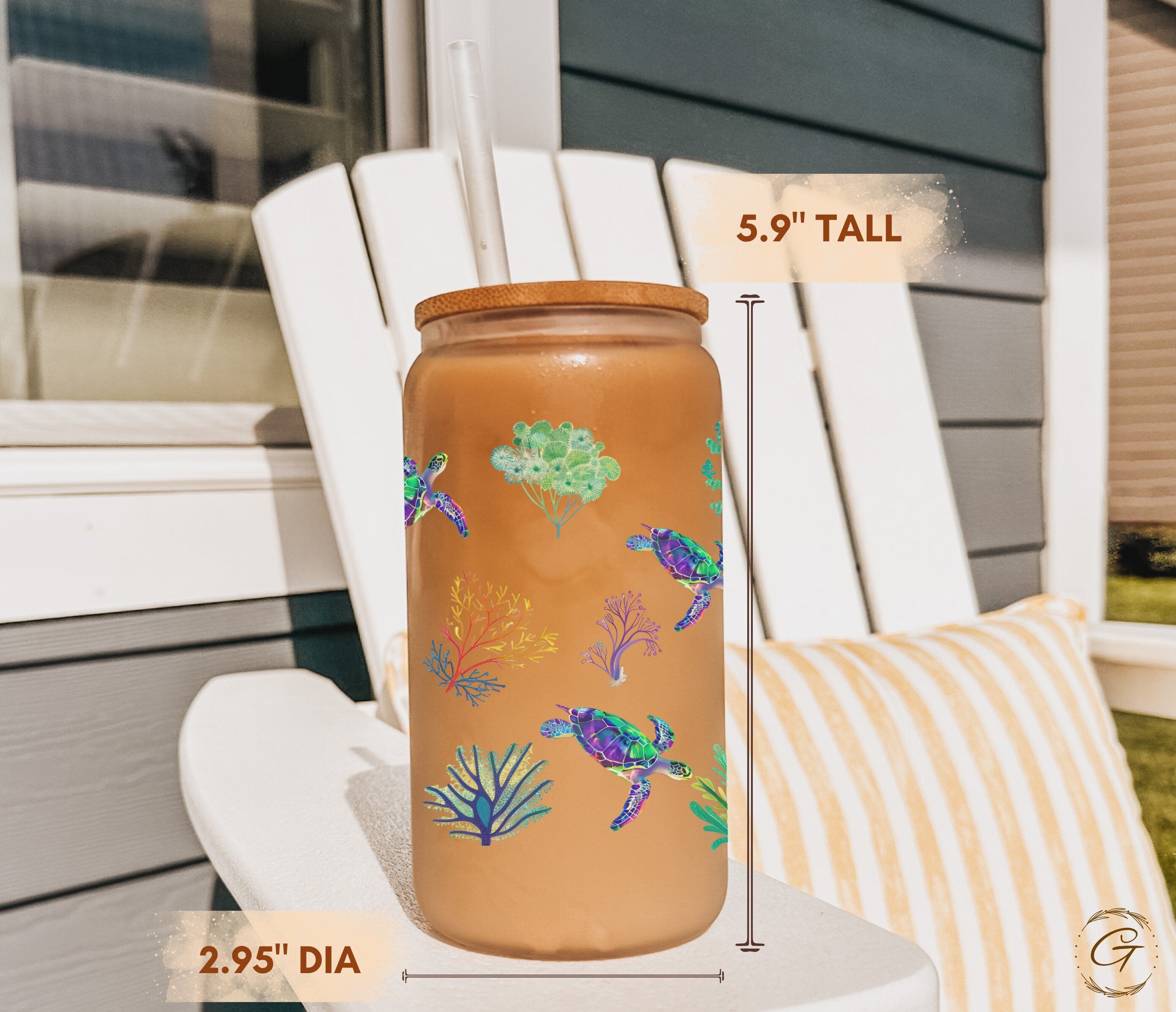 Colorful Turtles and Corals Frosted Glass Tumbler