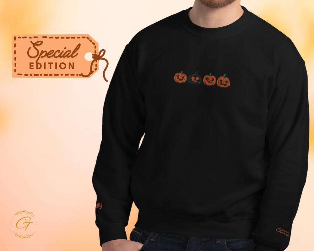 Halloween Sweatshirt, four Pumpkins Faces Sweatshirt, Fall Season Crewneck, Cute Halloween Pumpkin Design Pullover Cozy Spooky Halloween Top