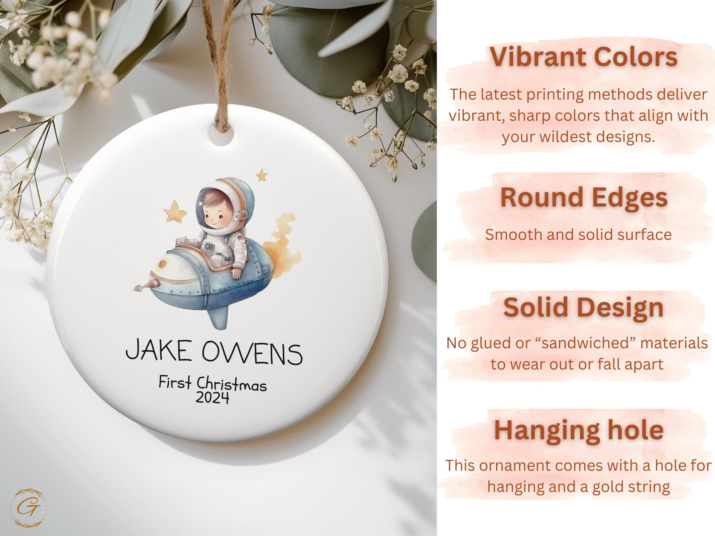 Personalized Baby Boy First Christmas Ornament , Rocket Ship Baby Ornaments, Custom Christmas Tree Decoration for Newborn, Holiday Keepsakes