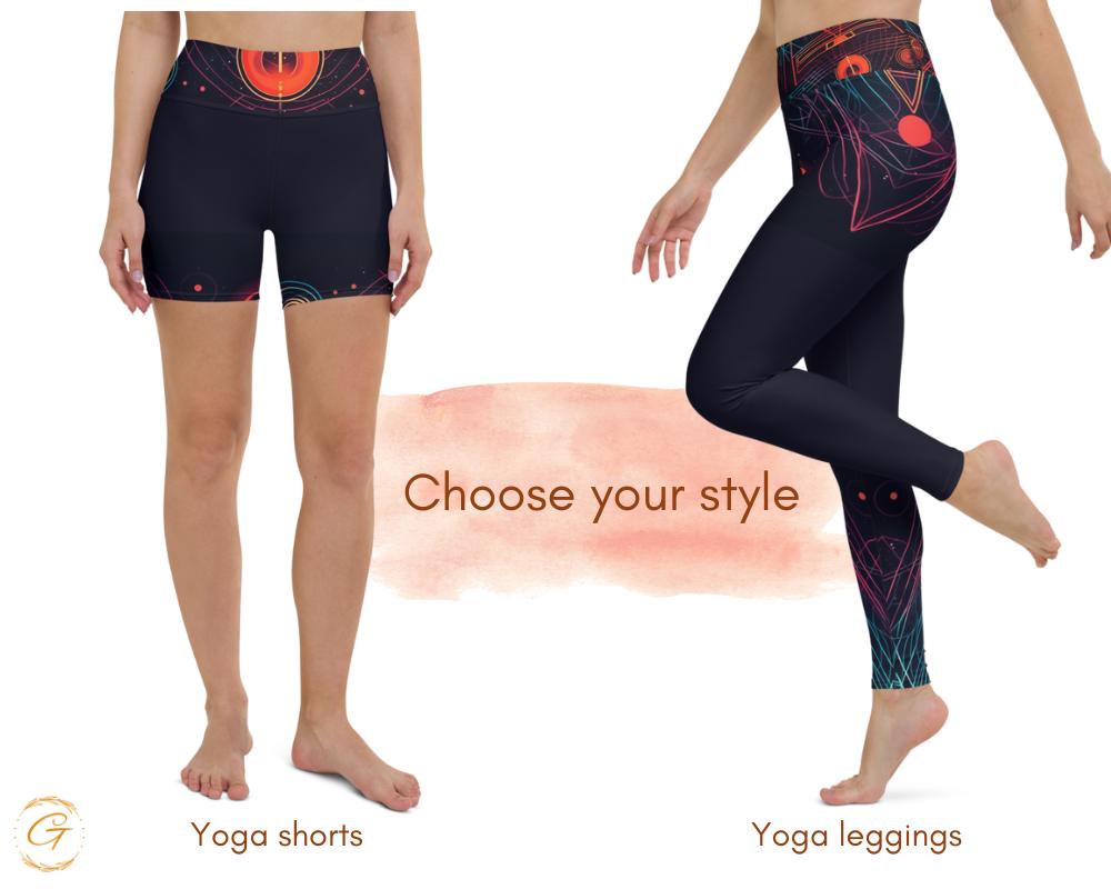 Retro AOP Futuristic Yoga Leggings & Shorts | Sci-Fi Workout Pants for Women | High-Waisted Activewear | Space-Themed Compression Yoga Tight