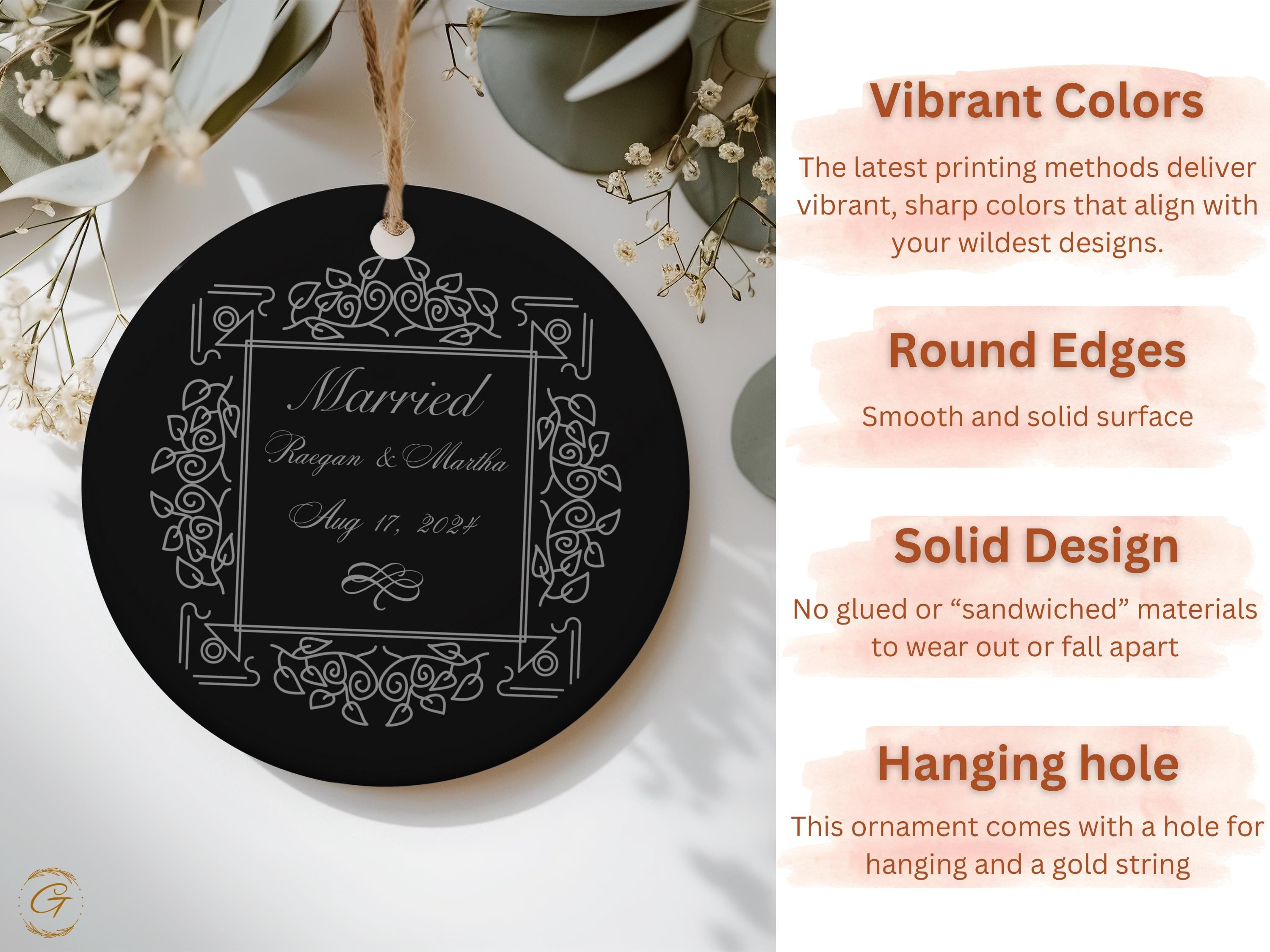 Personalized Elegant Wedding Ornaments, Personalized Wedding Keepsake Ornaments, Custom Marriage Date Decors, Unique Wedding Gifts Ornaments