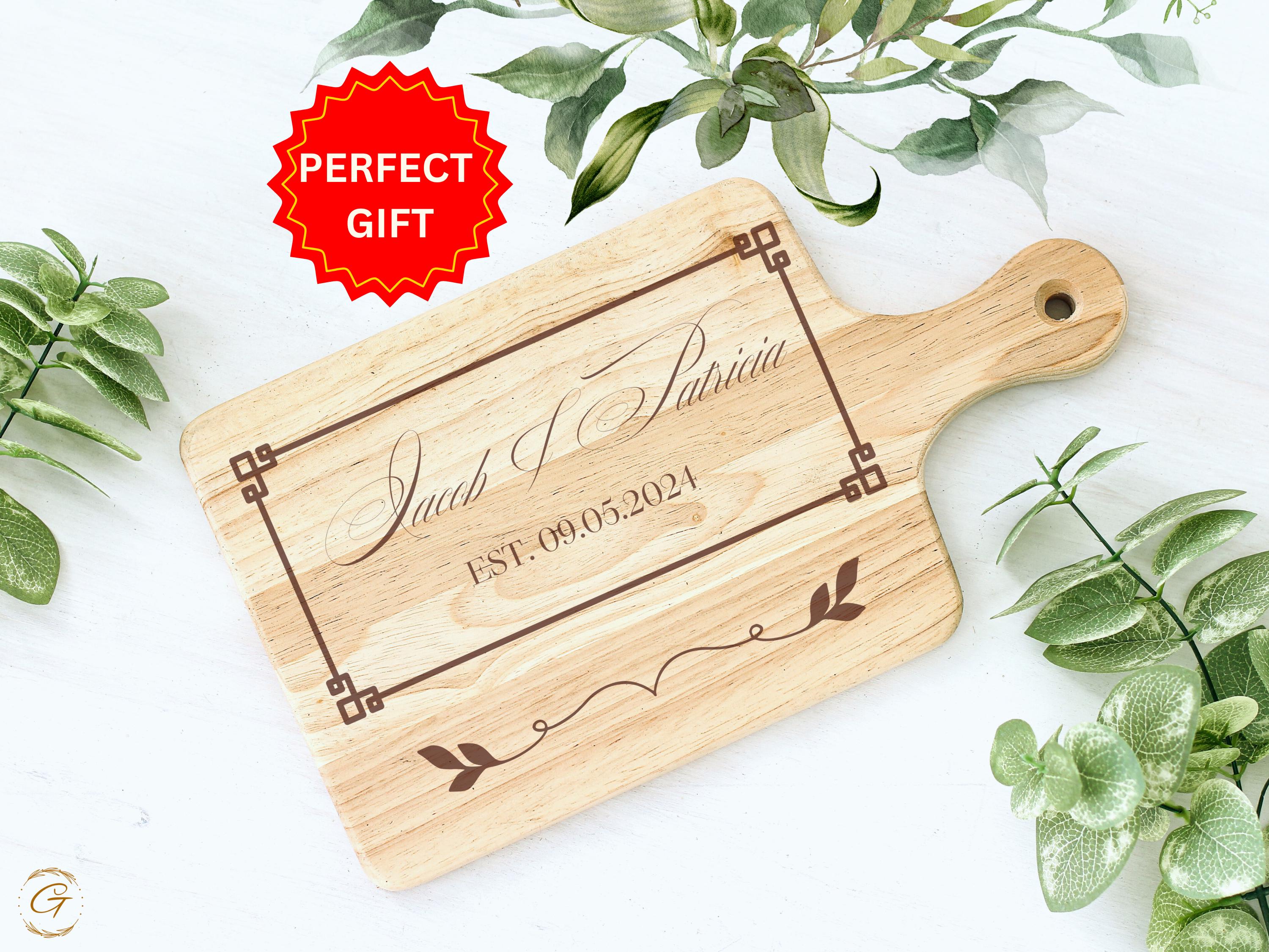 Personalized Wedding Cutting Board | Engrave Couple Names with Wedding Date | Custom Rustic Kitchen Gift Ideas for Newlyweds & Anniversaries