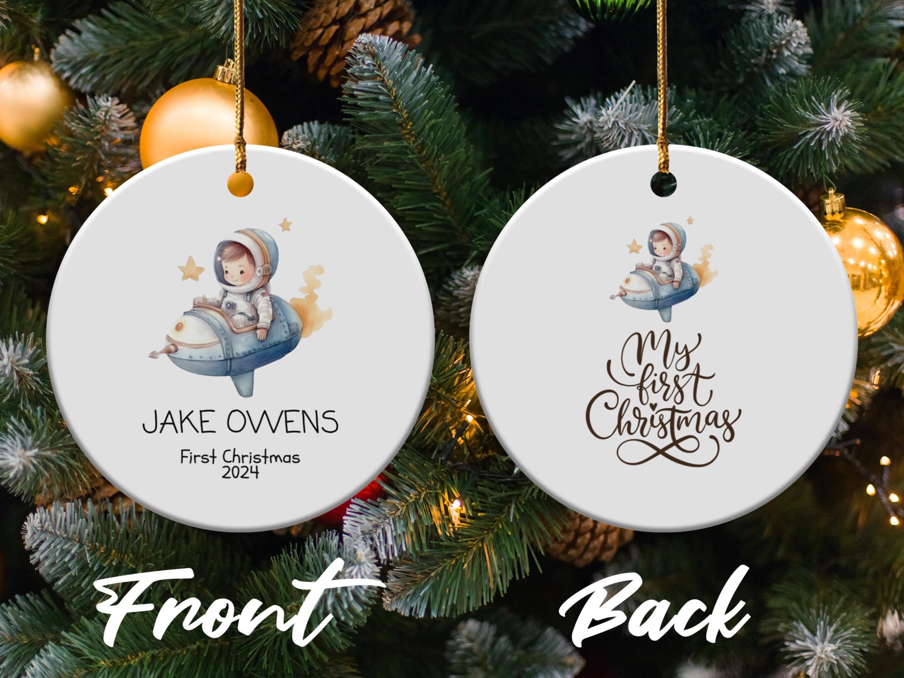 Personalized Baby Boy First Christmas Ornament , Rocket Ship Baby Ornaments, Custom Christmas Tree Decoration for Newborn, Holiday Keepsakes