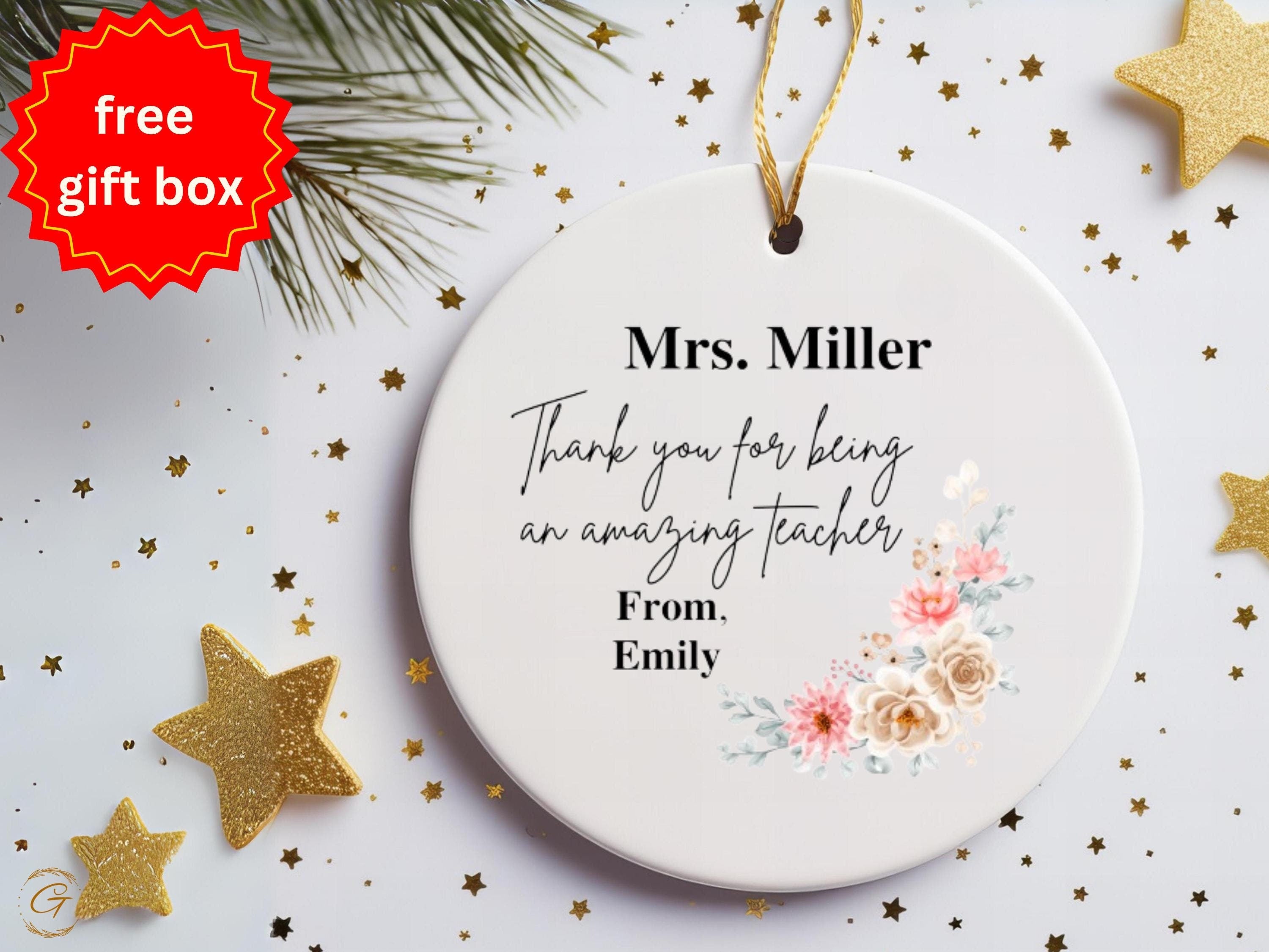 Personalized Teacher Appreciation Ornament, Thank You Gift for Teacher, Custom Floral Design, Teacher Keepsake, Gift to Teacher from Student