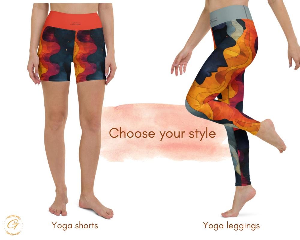 Vibrant Wave Print AOP Yoga Leggings and Shorts - High-Waisted, Comfortable Activewear, Stylish Activewear for Yoga, Workouts, Everyday Wear