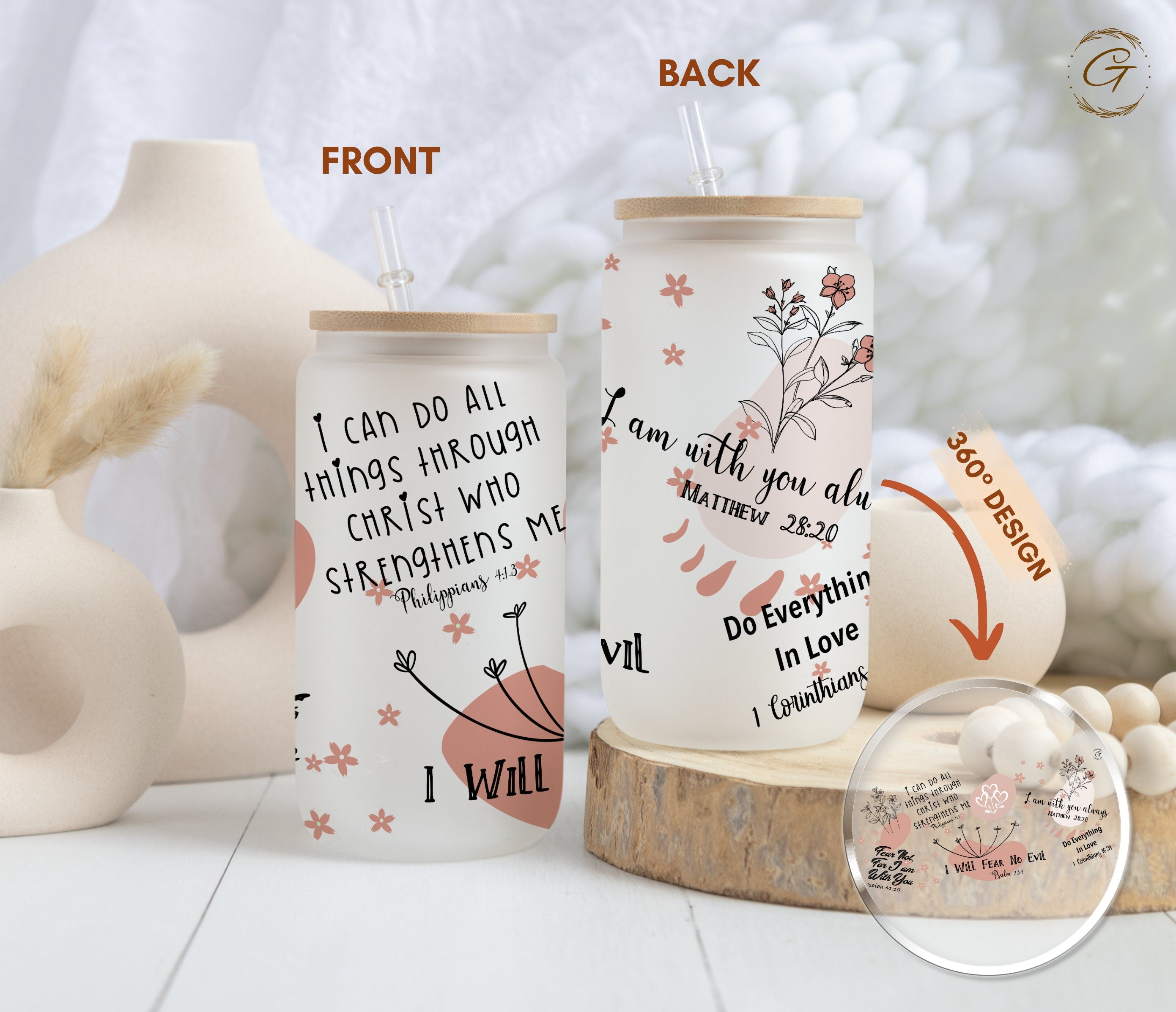 Frosted Libbey Glass Cup, 16-oz Libbey Cup Christian Affirmation Mugs