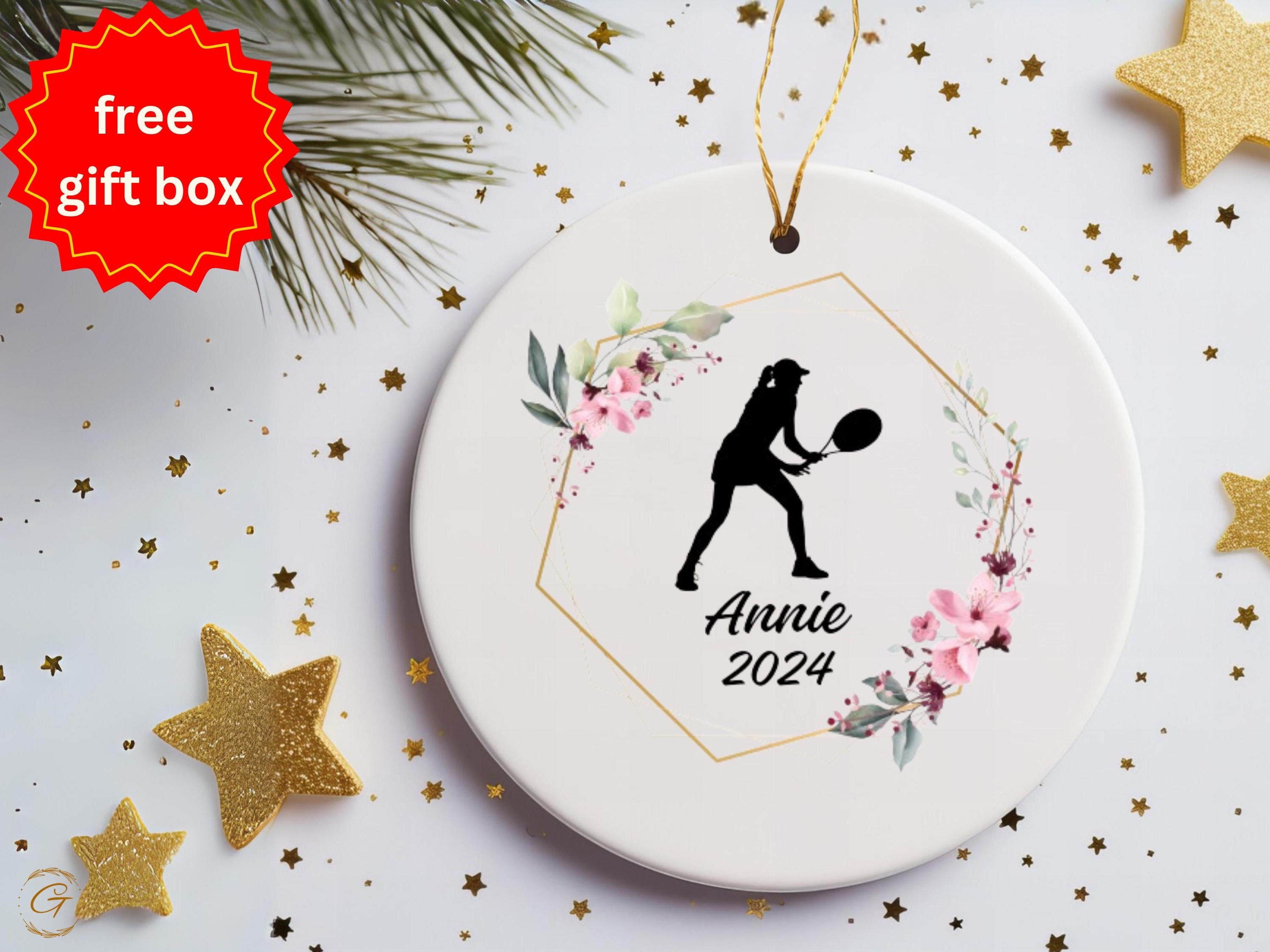Custom Tennis Ornament, Personalised Sports Gifts, Female Tennis Player, Floral Decoration, Unique Christmas Keepsake, Gift for Tennis Lover