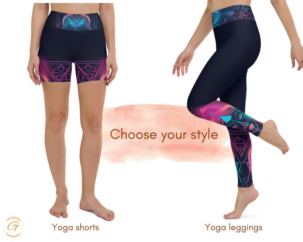 Neon Lines AOP Design Yoga Shorts and Leggings, Comfy High Quality Activewear Perfect for Workouts Yoga and Everyday Stretchy Fabric Apparel