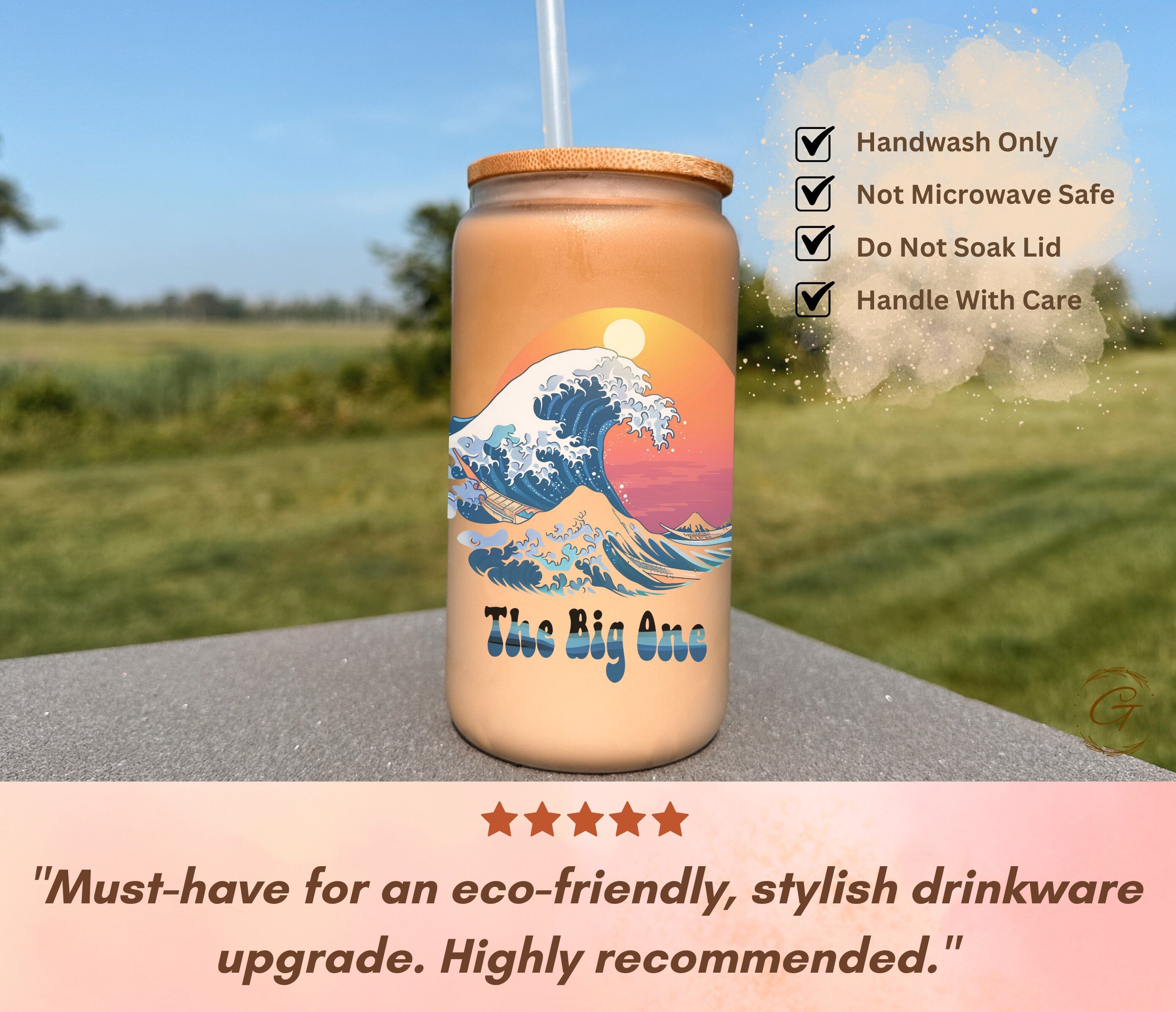 The Big One Big Wave Frosted Glass Cup
