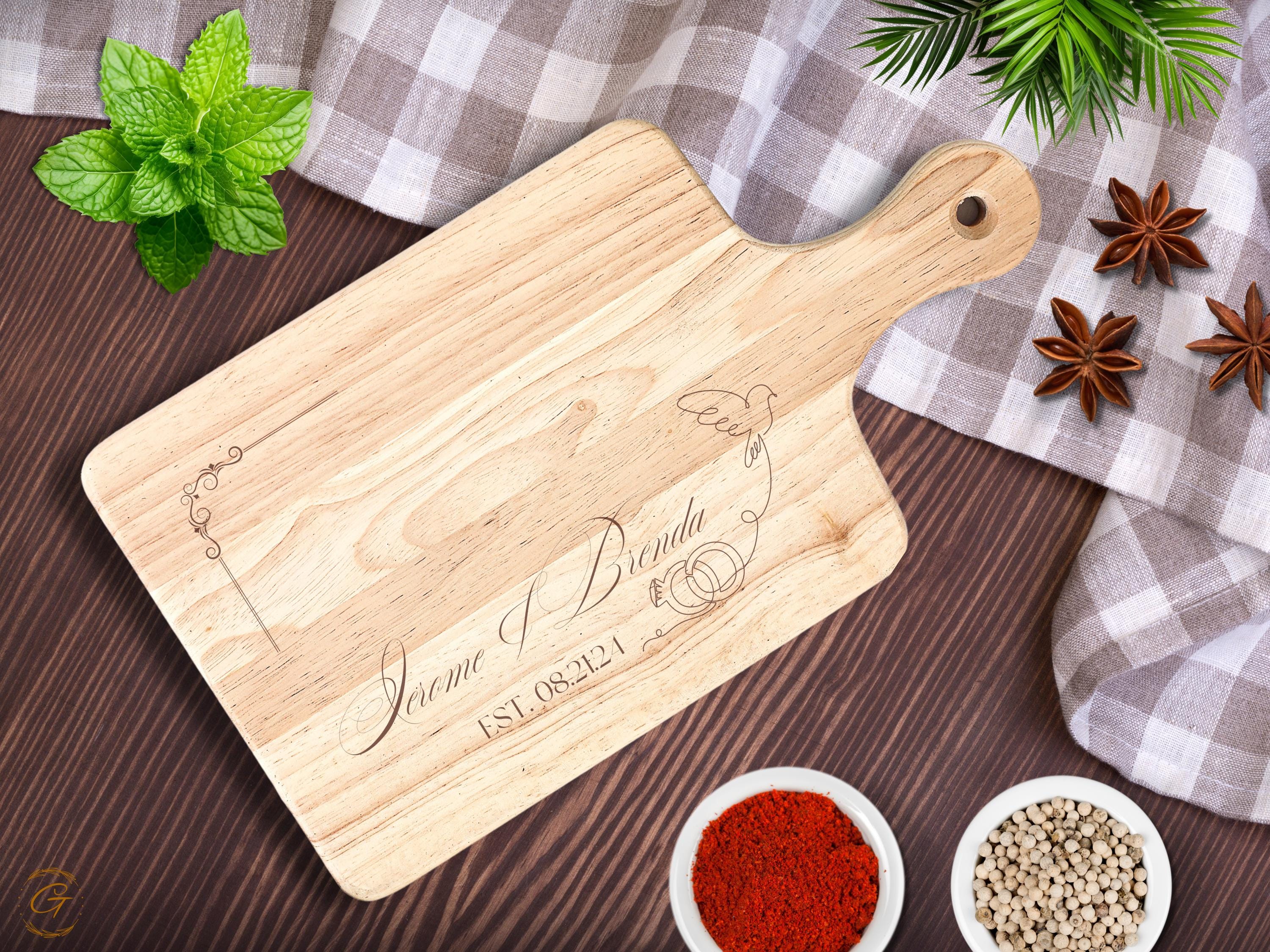 Custom Wedding Cutting Board | Engraved Couple's Names and Wedding Date | Personalized Kitchen Gift for Newlyweds and Anniversaries Keepsake