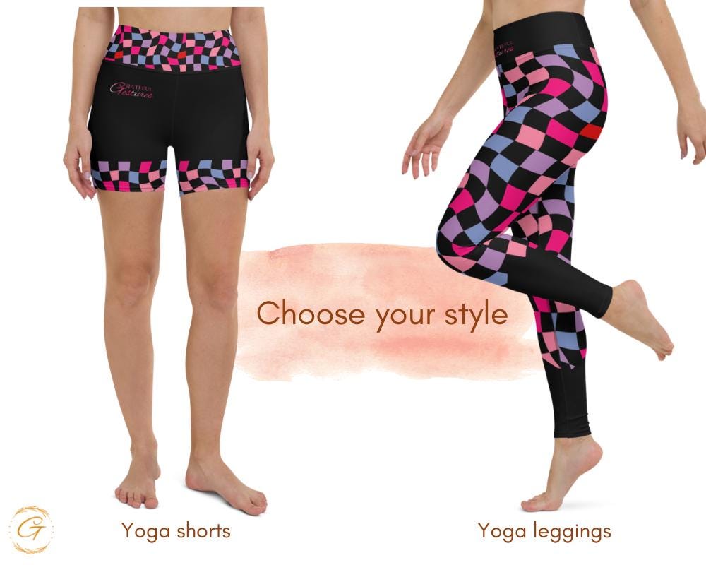 Vibrant Checkered Design Yoga Shorts and Leggings Comfortable High Quality Activewear Perfect for Workout Yoga Everyday Wear Stretchy Fabric