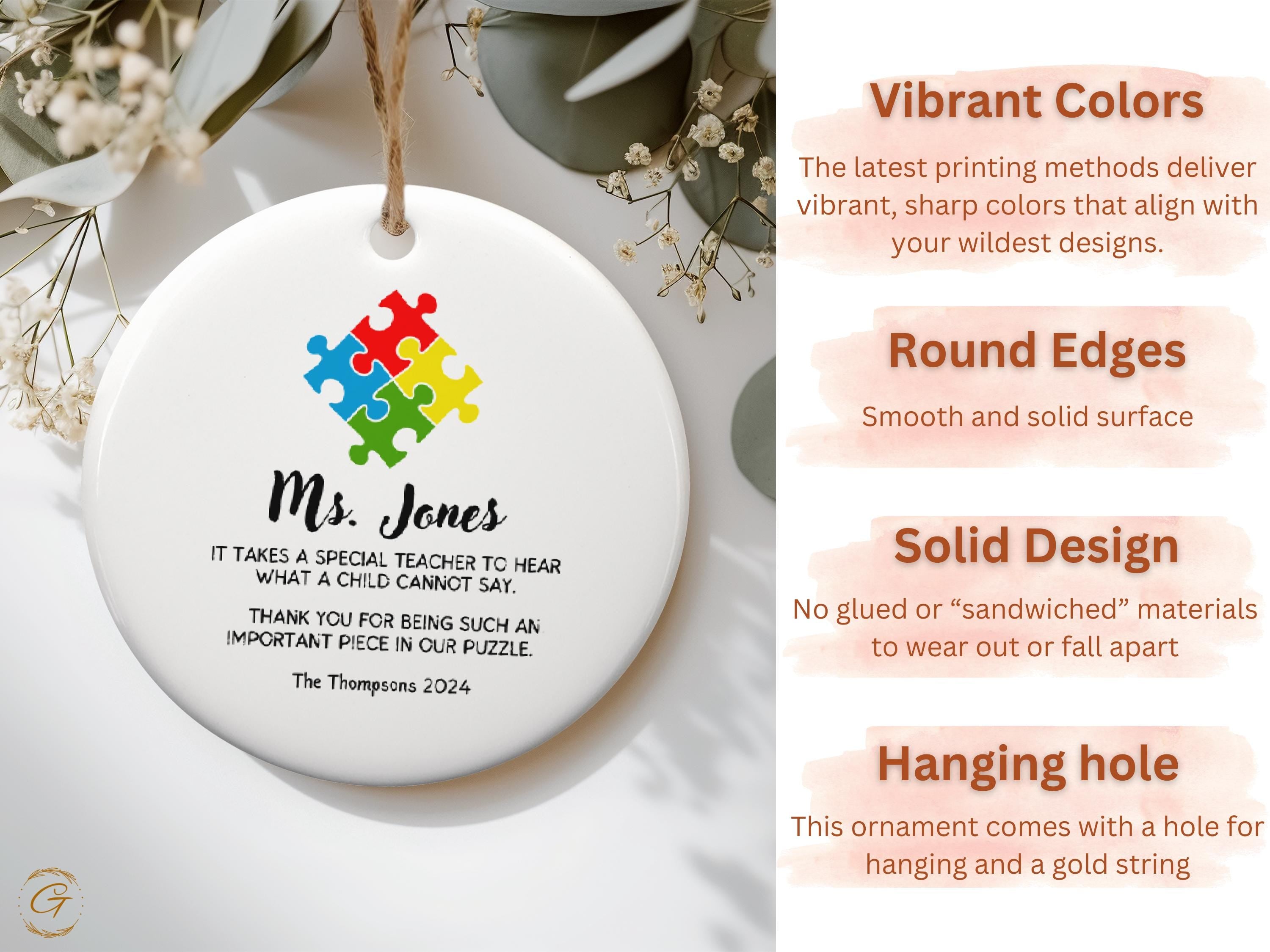 Personalized Teacher Ornament, Puzzle Piece Special Gift, Unique Appreciation Gift, Custom Teacher Holiday Keepsake, Teacher Thank You Gifts