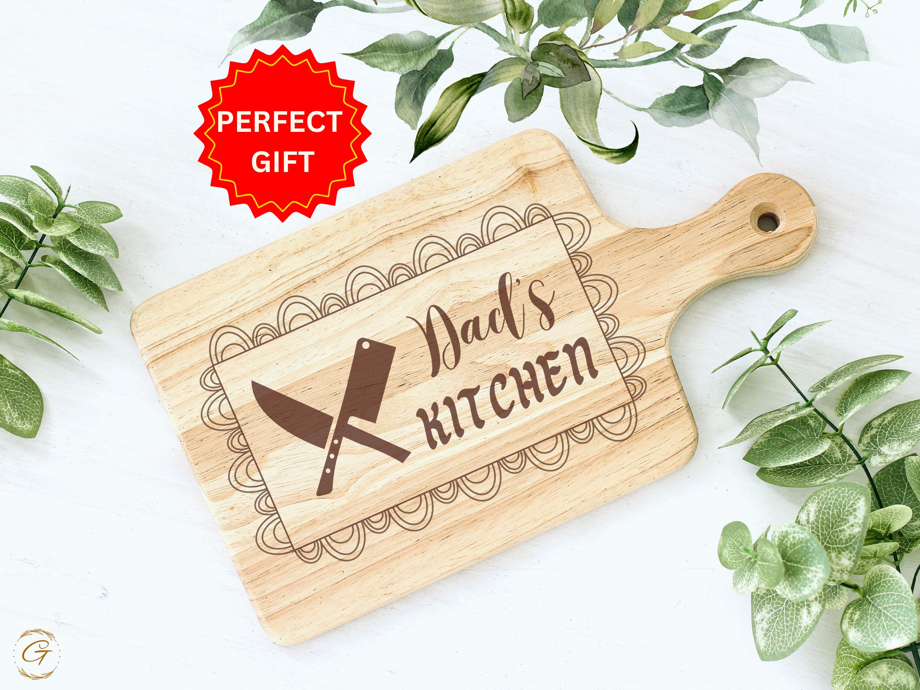 Dad's Kitchen Hardwood Cutting Board | Engraved Knives Crossed Kitchen Board | Rustic Kitchen Gifts for Dad | American Chef’s Cutting Boards