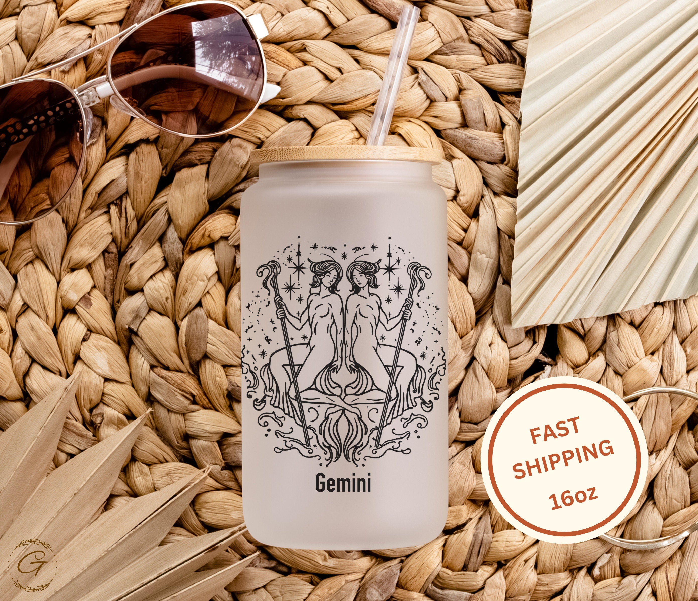 Gemini Zodiac Sign Frosted Glass Cup