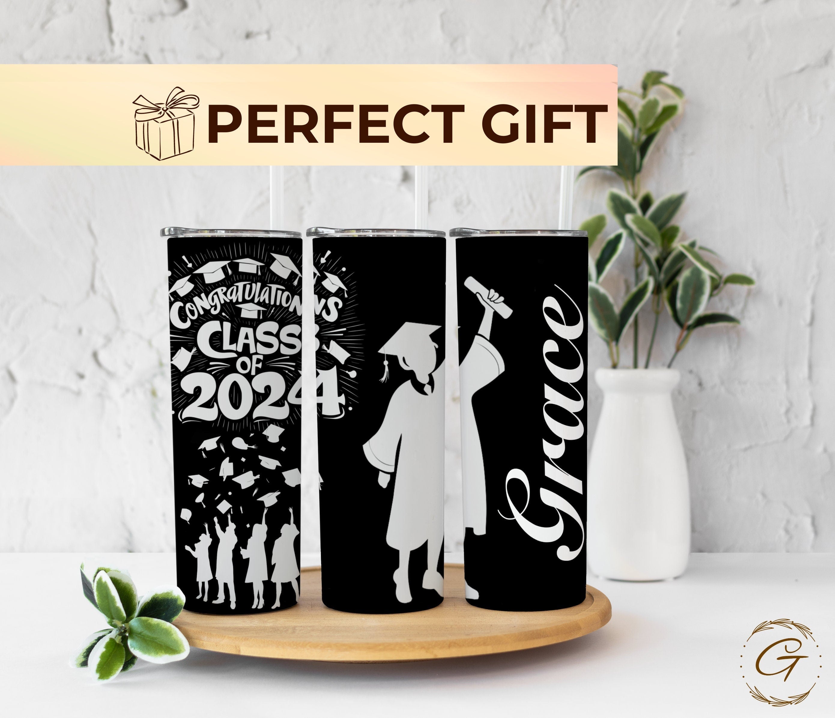 Graduation Tumbler with Custom Name, Vibrant Color 2024 Keepsake