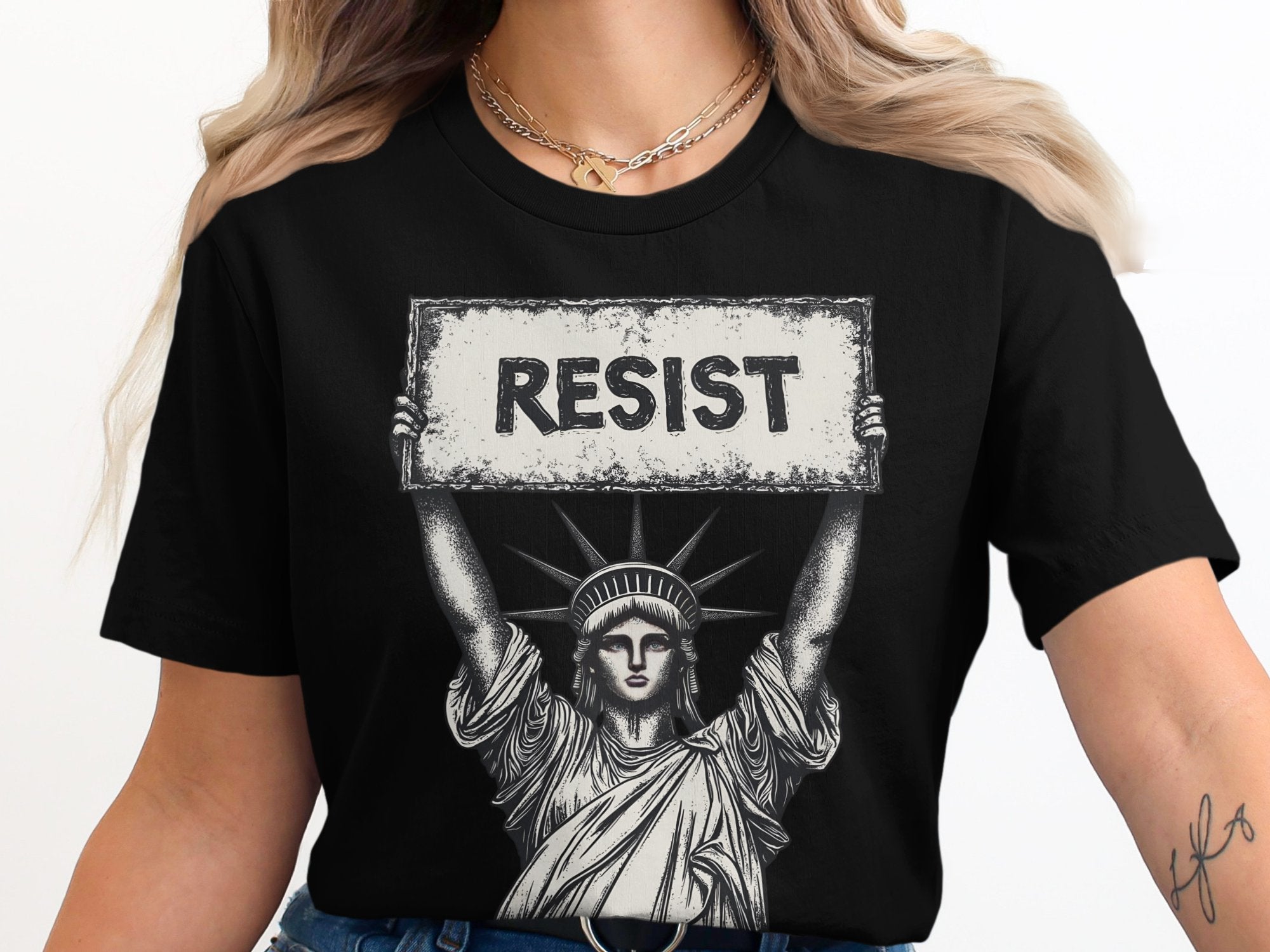 Woman Holding RESIST Sign Tshirt Fashion Statement product type