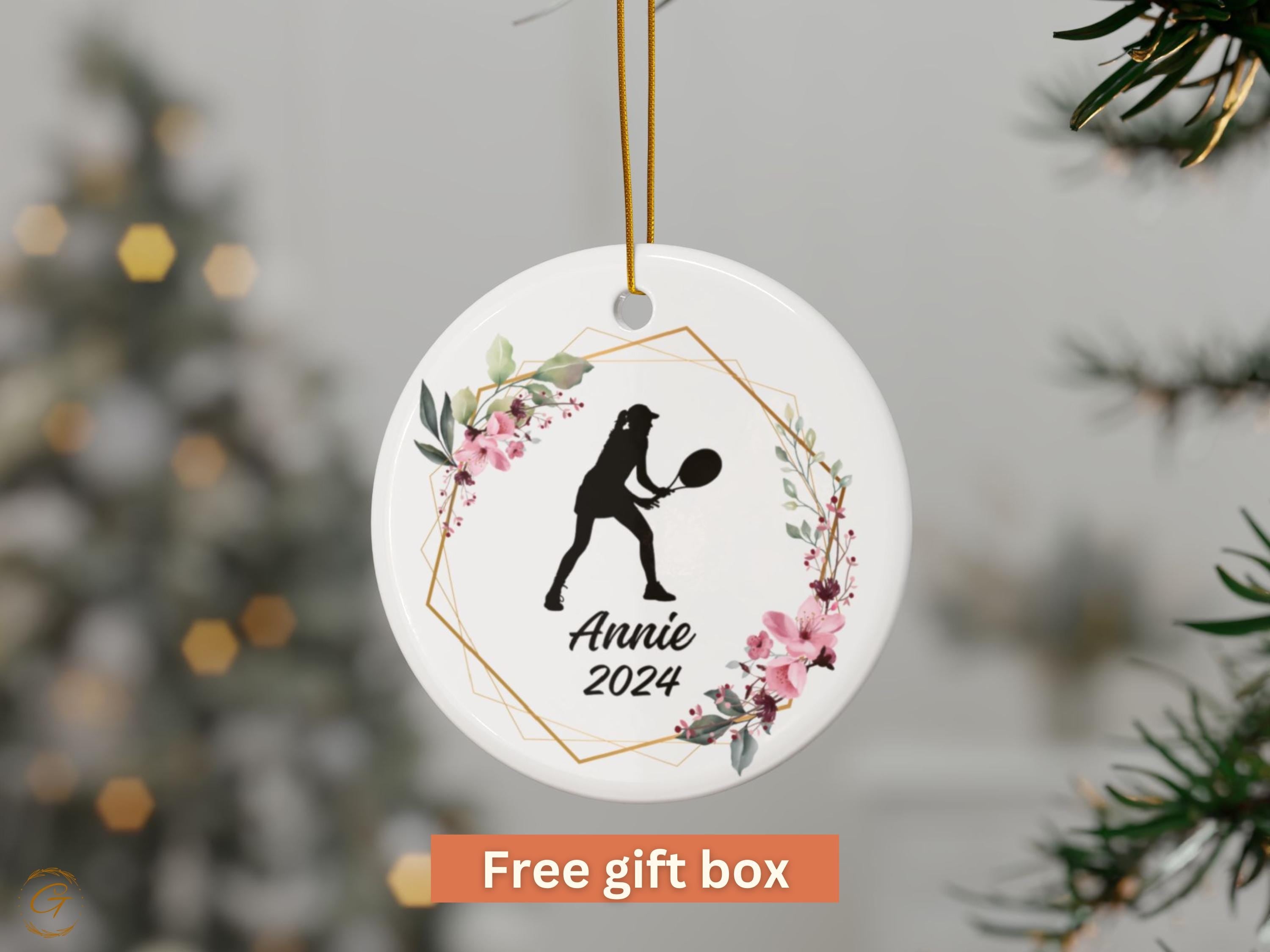 Custom Tennis Ornament, Personalised Sports Gifts, Female Tennis Player, Floral Decoration, Unique Christmas Keepsake, Gift for Tennis Lover