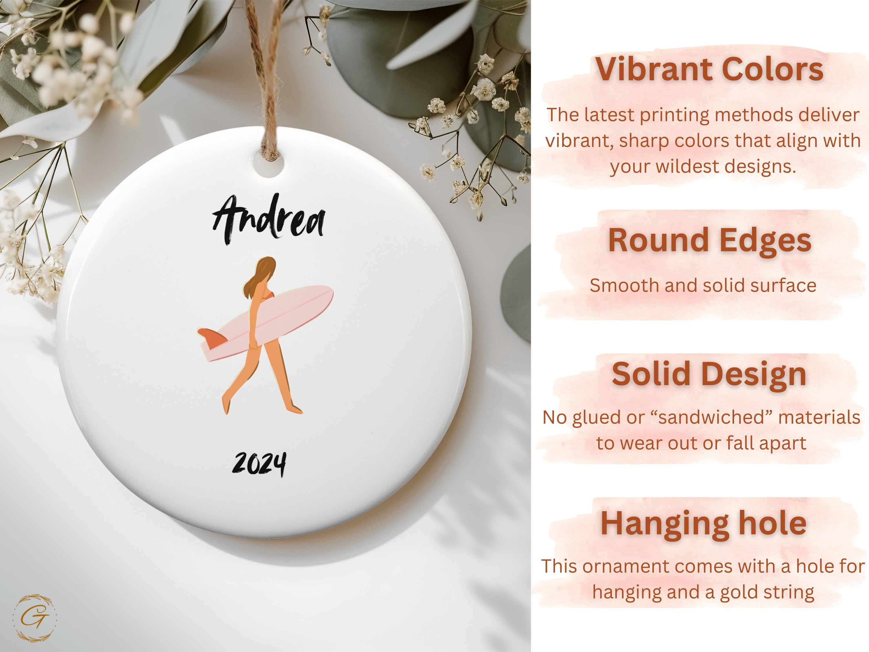 Personalized Surfer Ornament 2024, Beach Lover Ornament