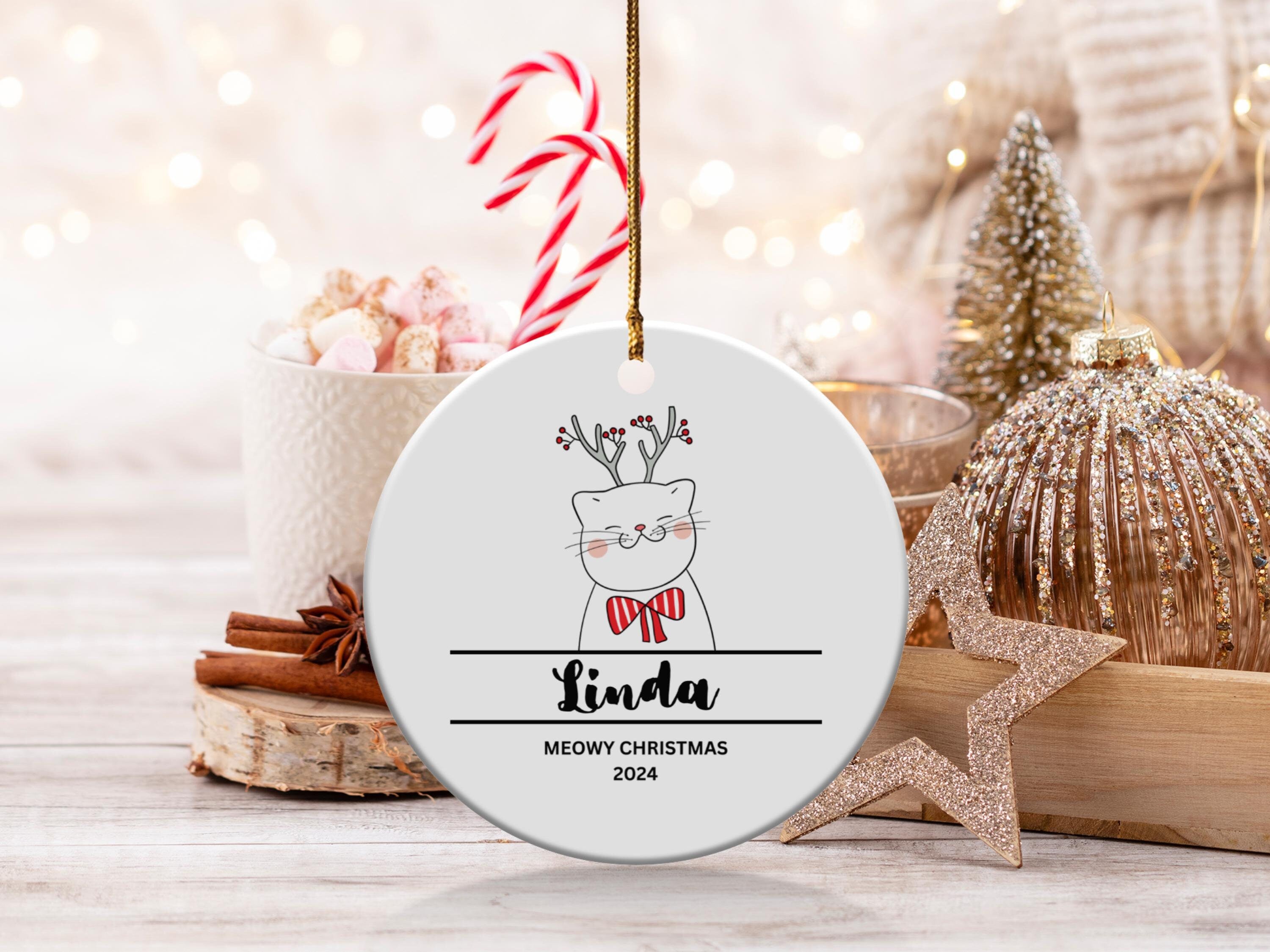 Personalized Christmas Cat Ornament, Custom Name Cat Decoration, Cute Holiday Gift for Cat Lovers, Meowy Christmas 2024, Unique Holiday Gift