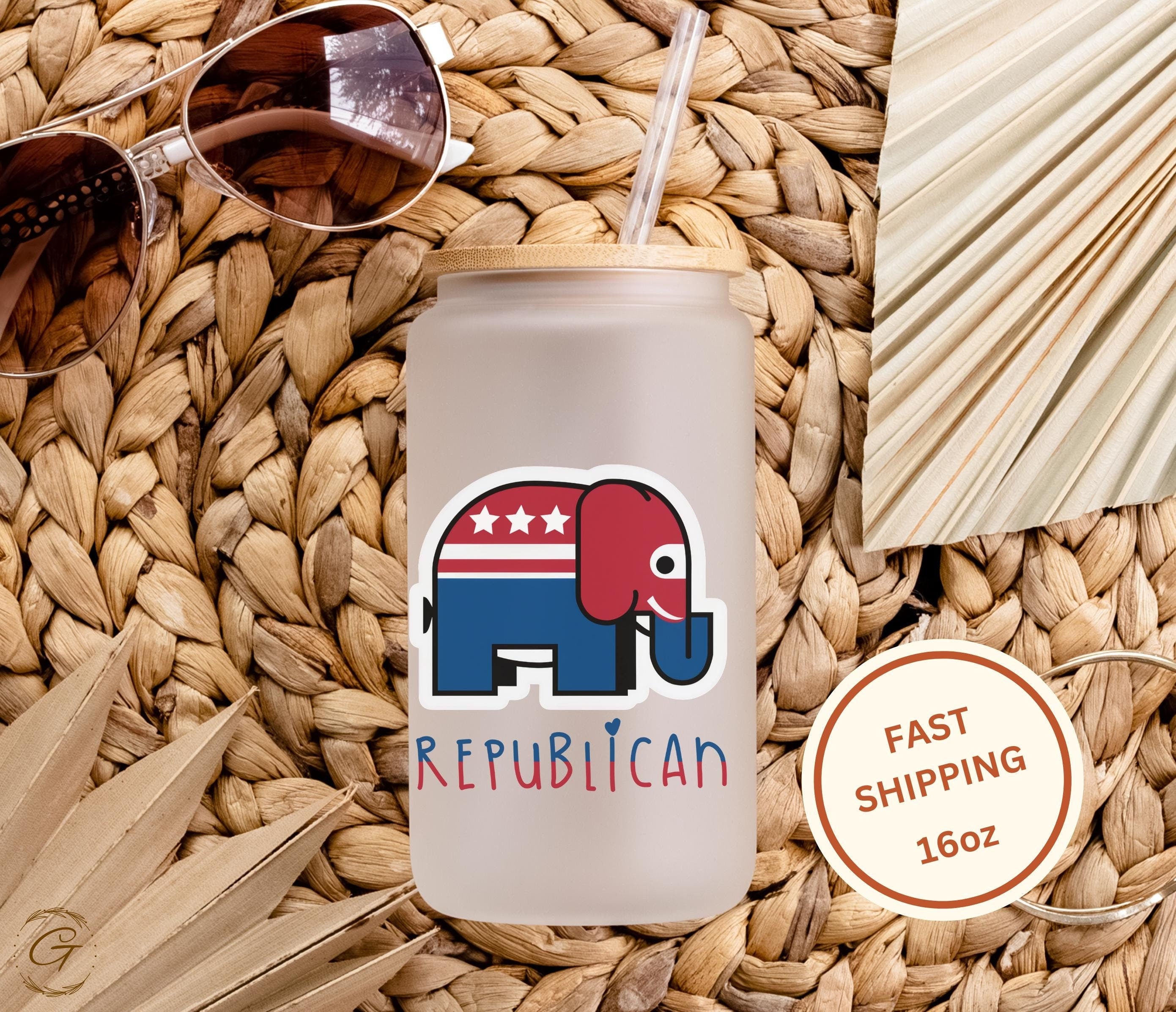 Cute Republican Elephant Frosted Glass Cup Political-Themed Iced Coffee Glass Can Politicians and Political Supporters Frosted Glass Tumbler
