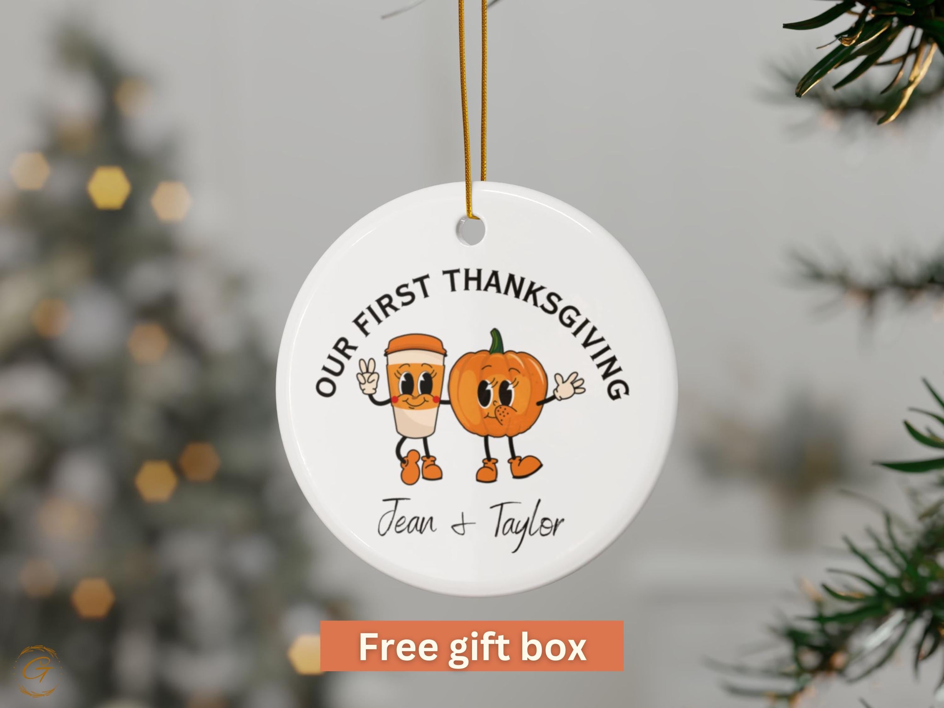 Couple's First Thanksgiving Ornament, Cute Coffee Pumpkin