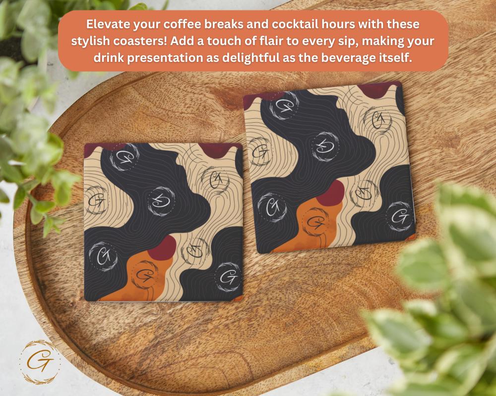 Soapstone Coaster Wave Line Design with Absorbent Cork Backing Square Stone Coasters Home Decor Gift for Coffee or Drinks Perfect for Tables