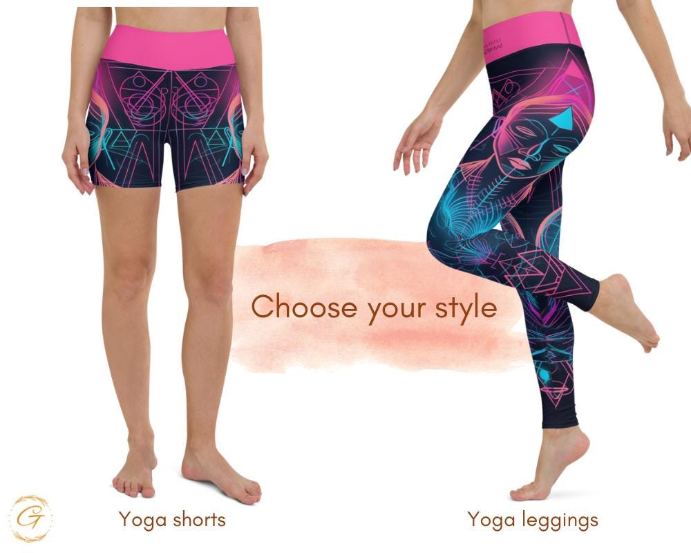Neon Lines AOP Design Yoga Shorts and Leggings, Vibrant Activewear for Women Comfortable Stretch, Perfect for Yoga Fitness and Everyday Wear