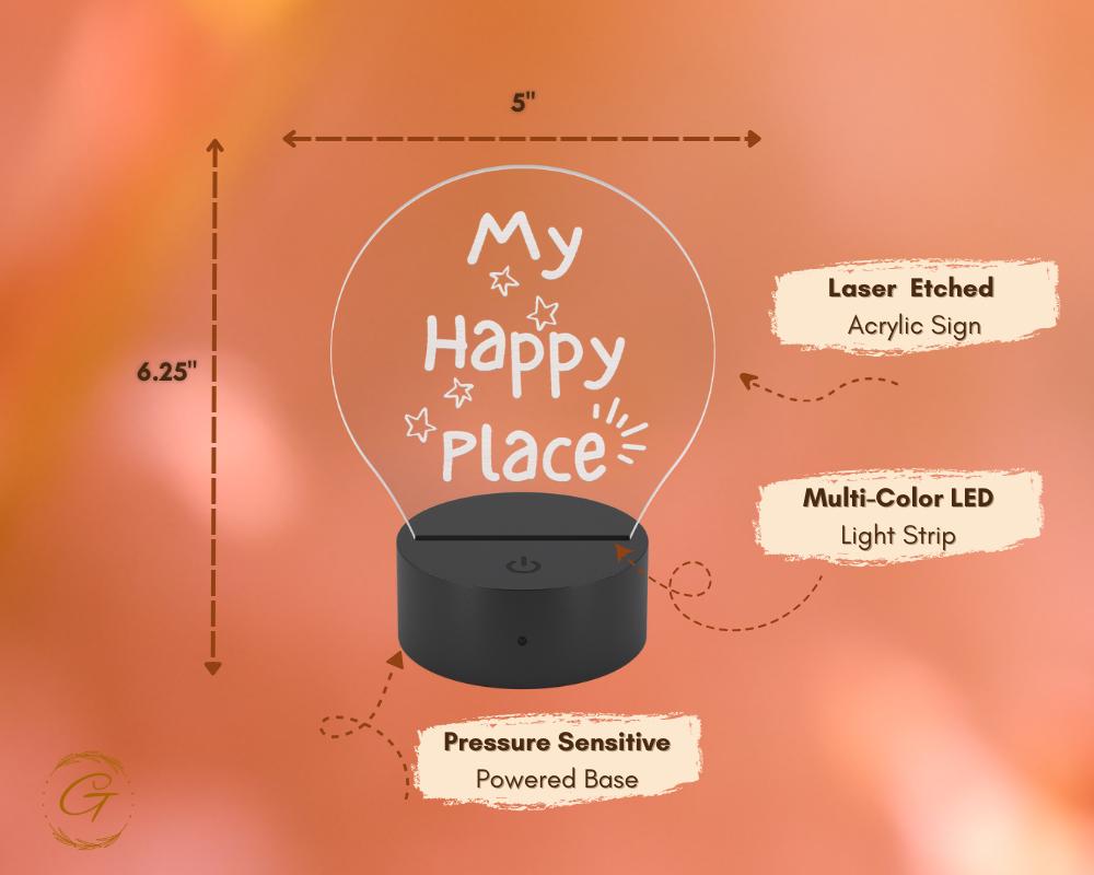 My Happy Place Circle Acrylic LED Sign,  Custom Lighted Home Decor