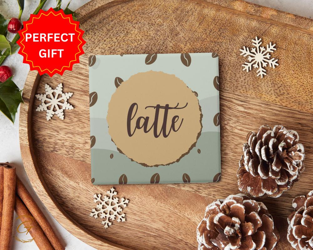 Soapstone Coaster with Latte with Coffee Beans Design Cork Backing, Coffee Lover Gift Home Decor Drink Coaster Perfect for Kitchen or Office