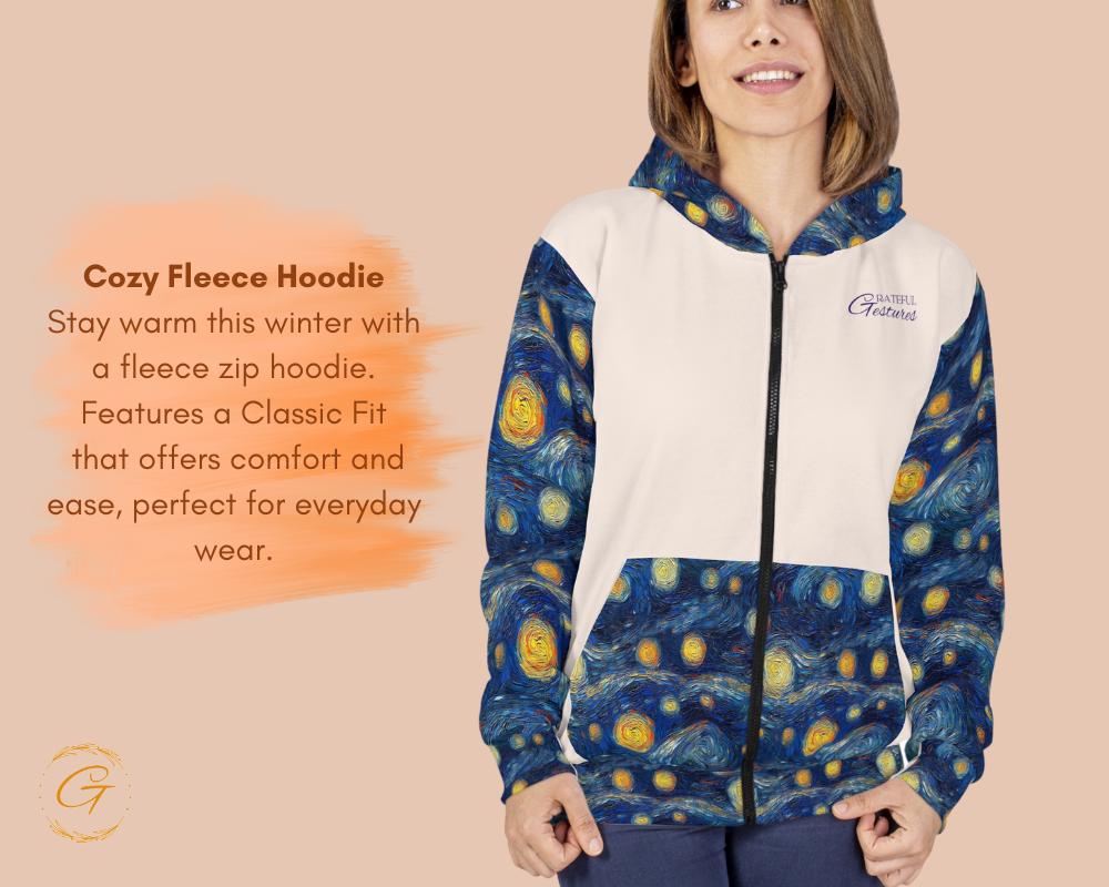 Starry Night White Design Zip Hoodie All-Over Print