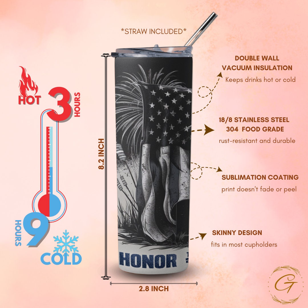 Memorial Day Tumbler 'Honor the Fallen' 20oz Skinny Cup