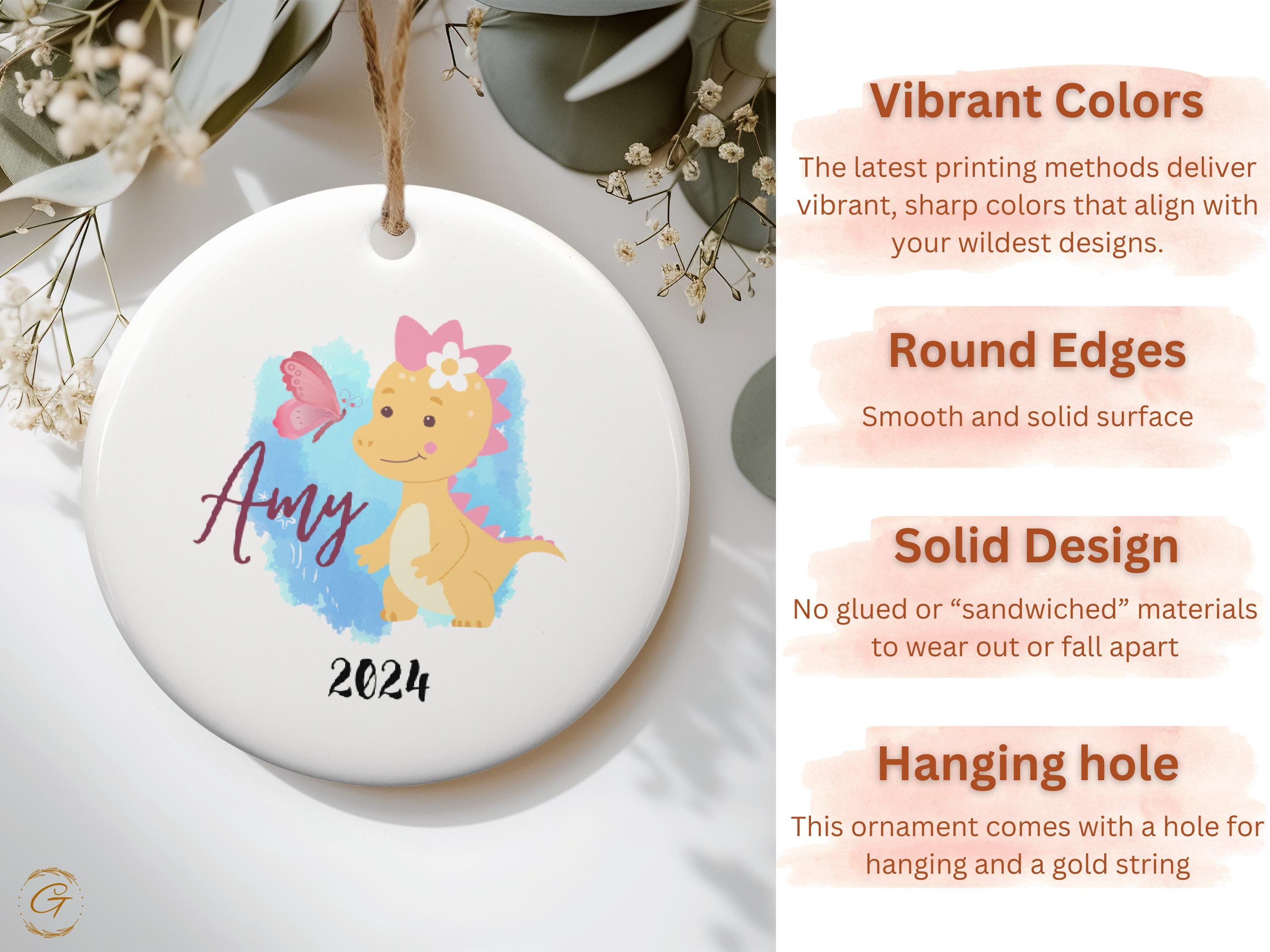 Personalized Cute Baby Dinosaur Ornament with Butterfly