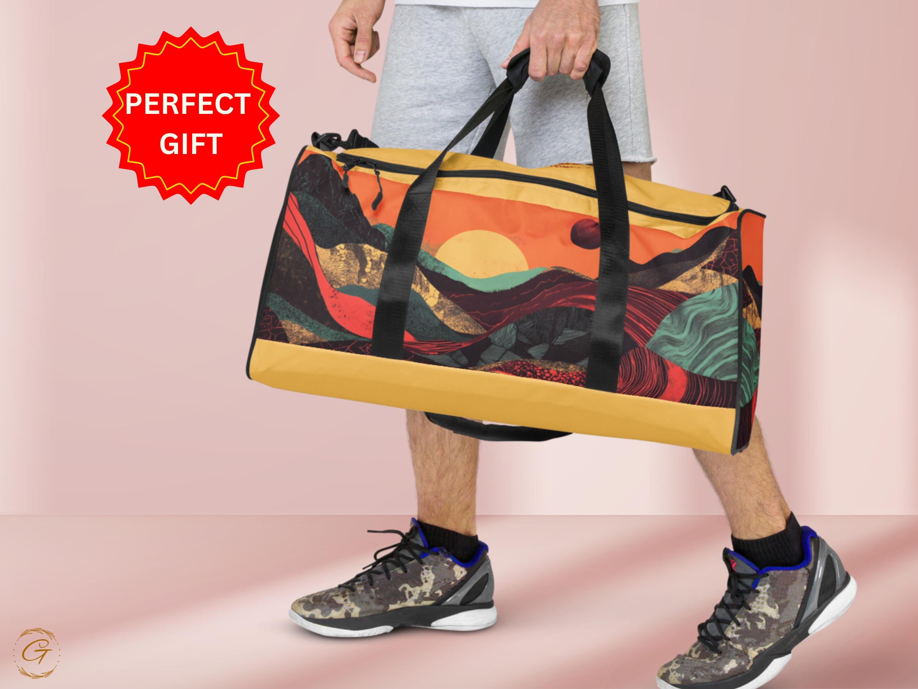 Sunset Mountain Duffel Bag - Bold Gym Bag with Nature-Inspired Art